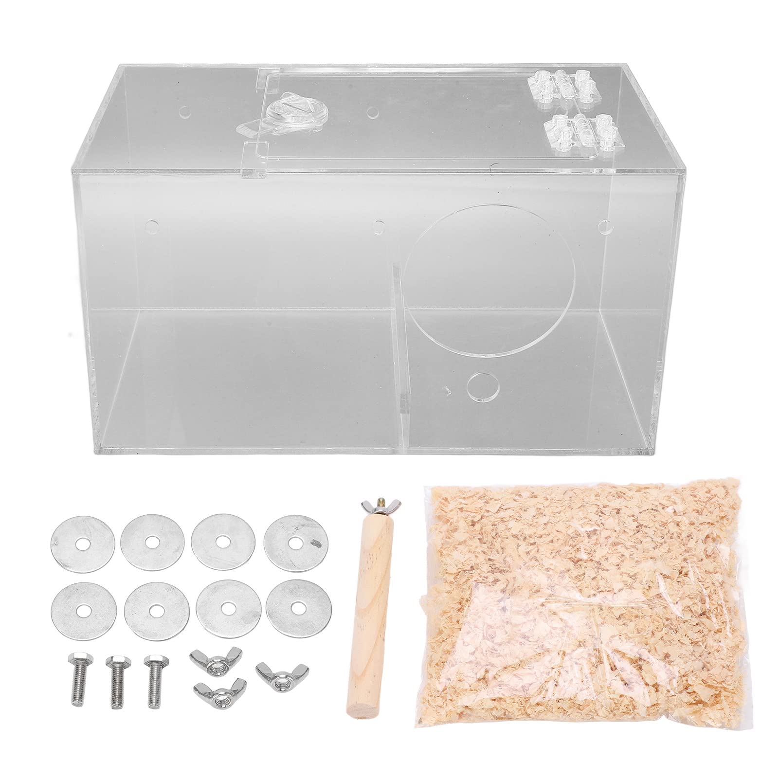 Caja acrílica para cría de pájaros, Caja Nido Transparente para Loros con Poste y Acolchado, Material no Seguro, fomenta comportamientos Naturales de anidación para pájaros (Grande 35,83x15,75