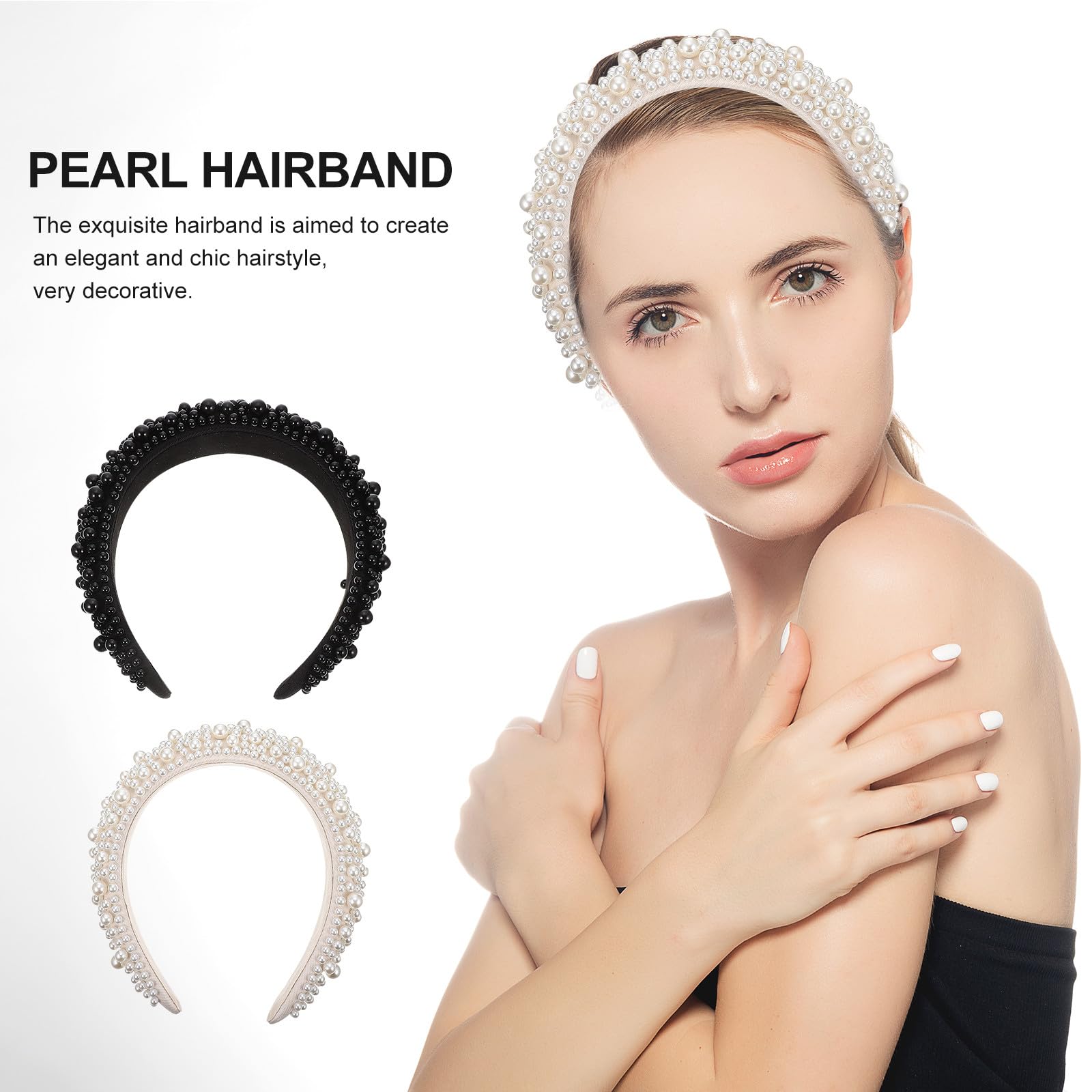 Doppelband Haarband mit Perlen, 2 Stück, Sponge Kunststoff | Damen und Mädchen, Elegant Chic, Leicht und Angenehm Geformt, für Alltag und Make Up