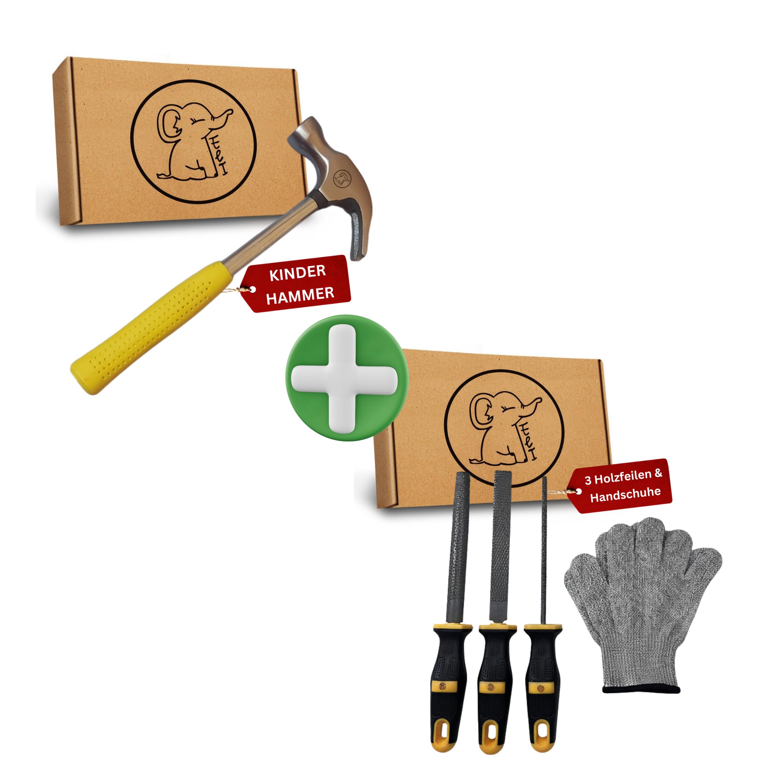 Eli® Kinderhammer + Holzraspeln – Echtes Werkzeug für Kinder mit ergonomisch rutschhemmenden Griff – Metallhammer zum Heimwerken & Lernen – DIY Hammer für Jungen & Mädchen ab 4 Jahren