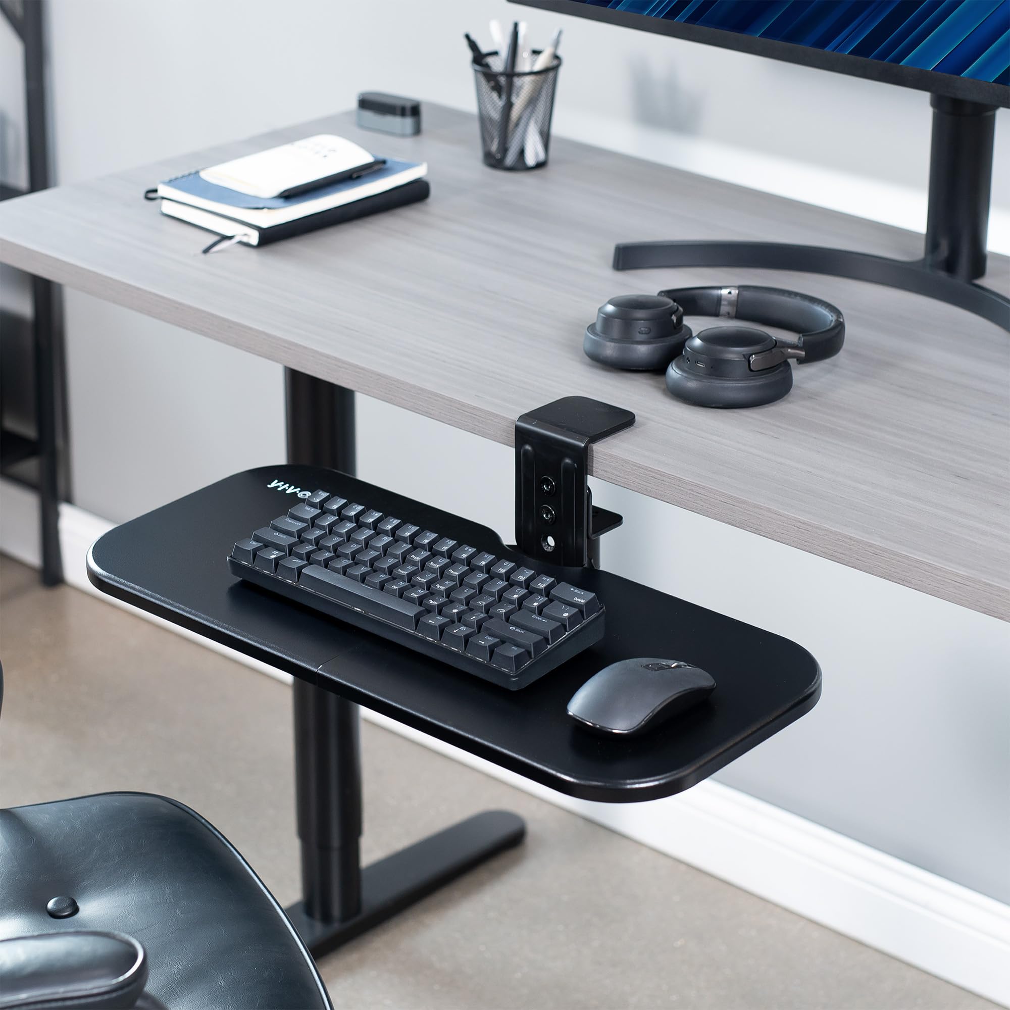 VIVO Soporte giratorio para teclado y mouse de computadora de 23 x 10 pulgadas, abrazadera giratoria de escritorio individual extra resistente, escritura ergonómica, negro, MOUNT-KB04CB