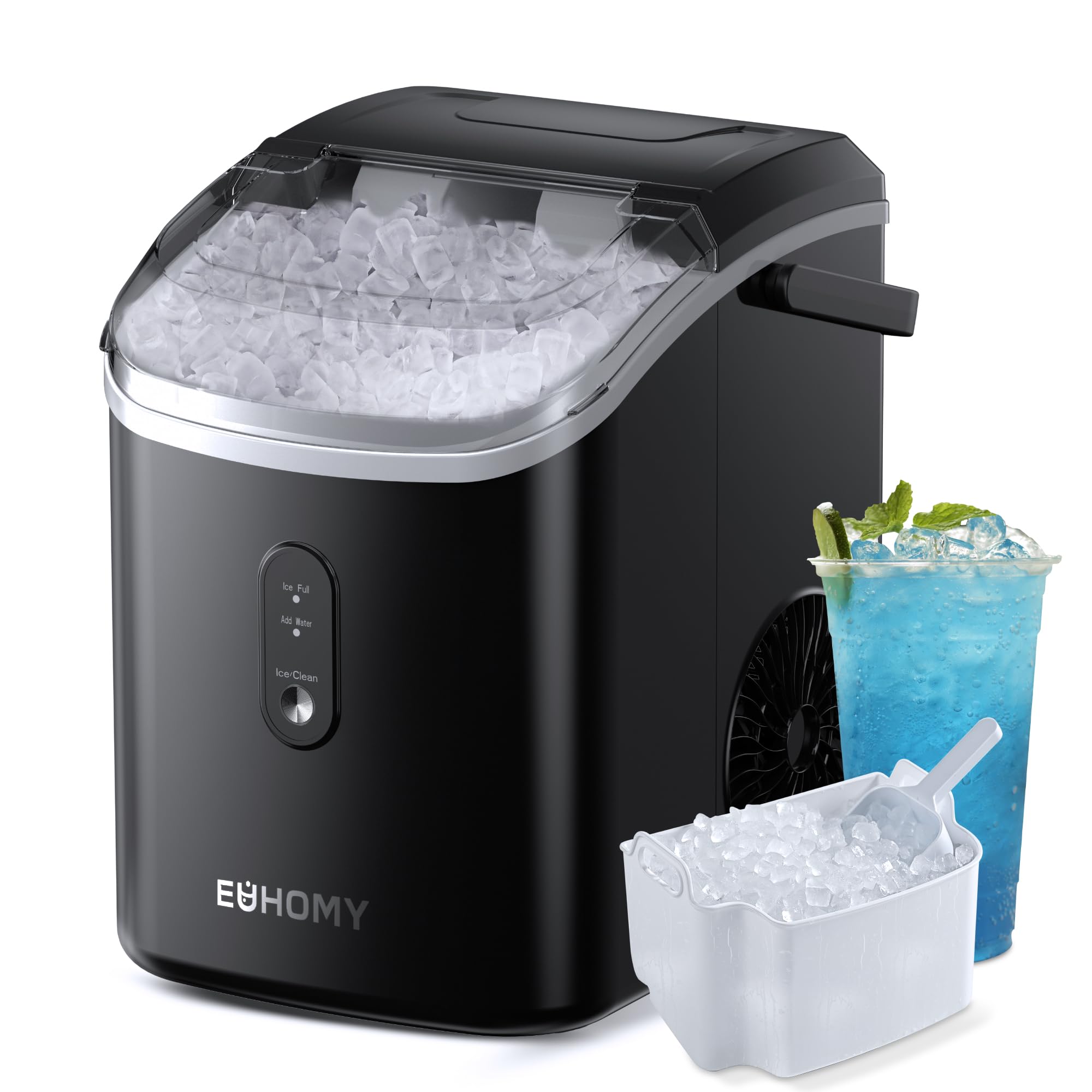 EUHOMY Máquina de cubitos de hielo, 15 kg/24h, fabricación en 6 minutos, máquina de hielo triturada, limpieza automática, 120 W, máquina de cubitos de hielo de mesa, sensor infrarrojo Negra