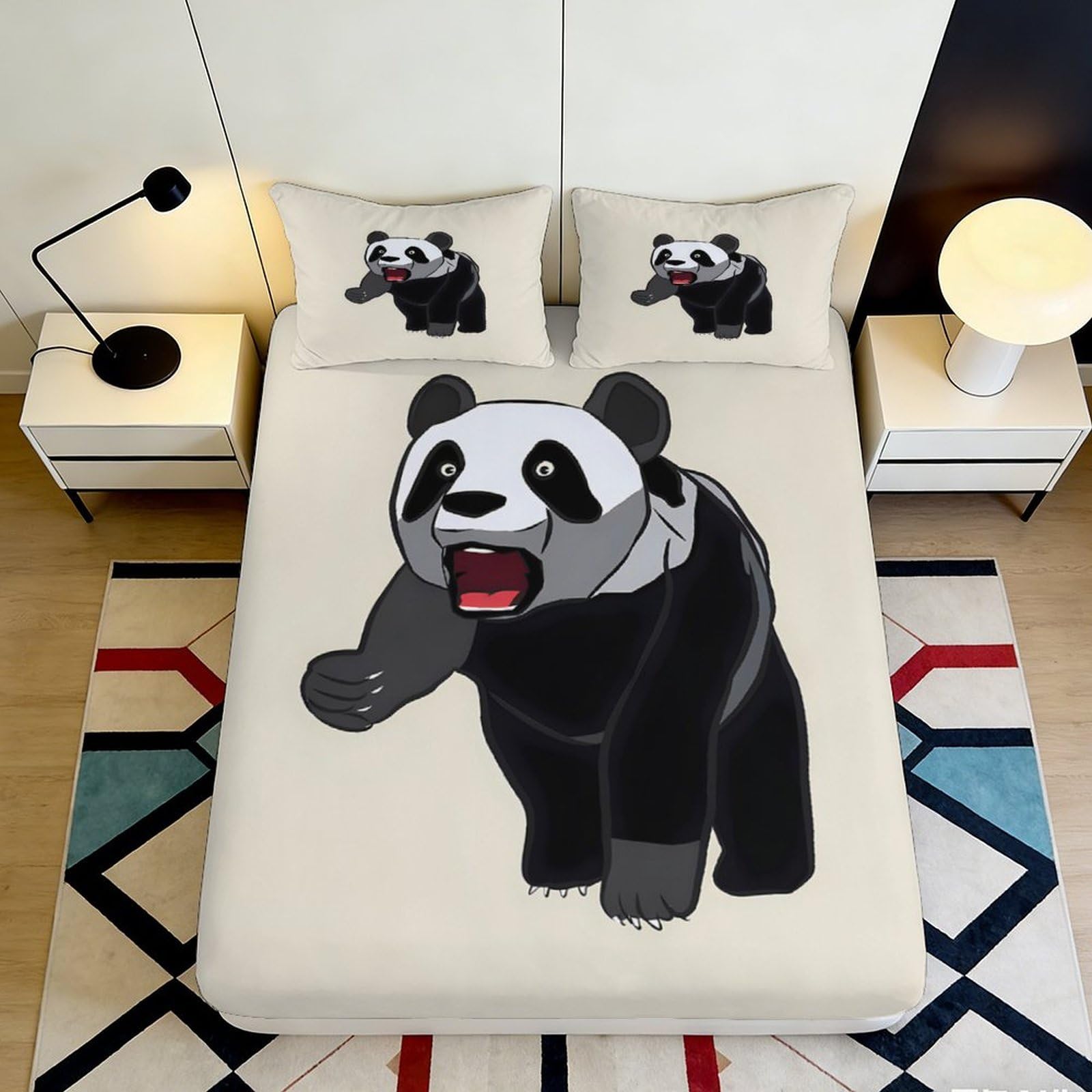 3D Printed Panda Fitted Sheet Microfiber Deep Pocket Non-Slip Bedroom Panda Mattress Fitted Cover Full Wrap Washable for All Ages 90x200x25cm