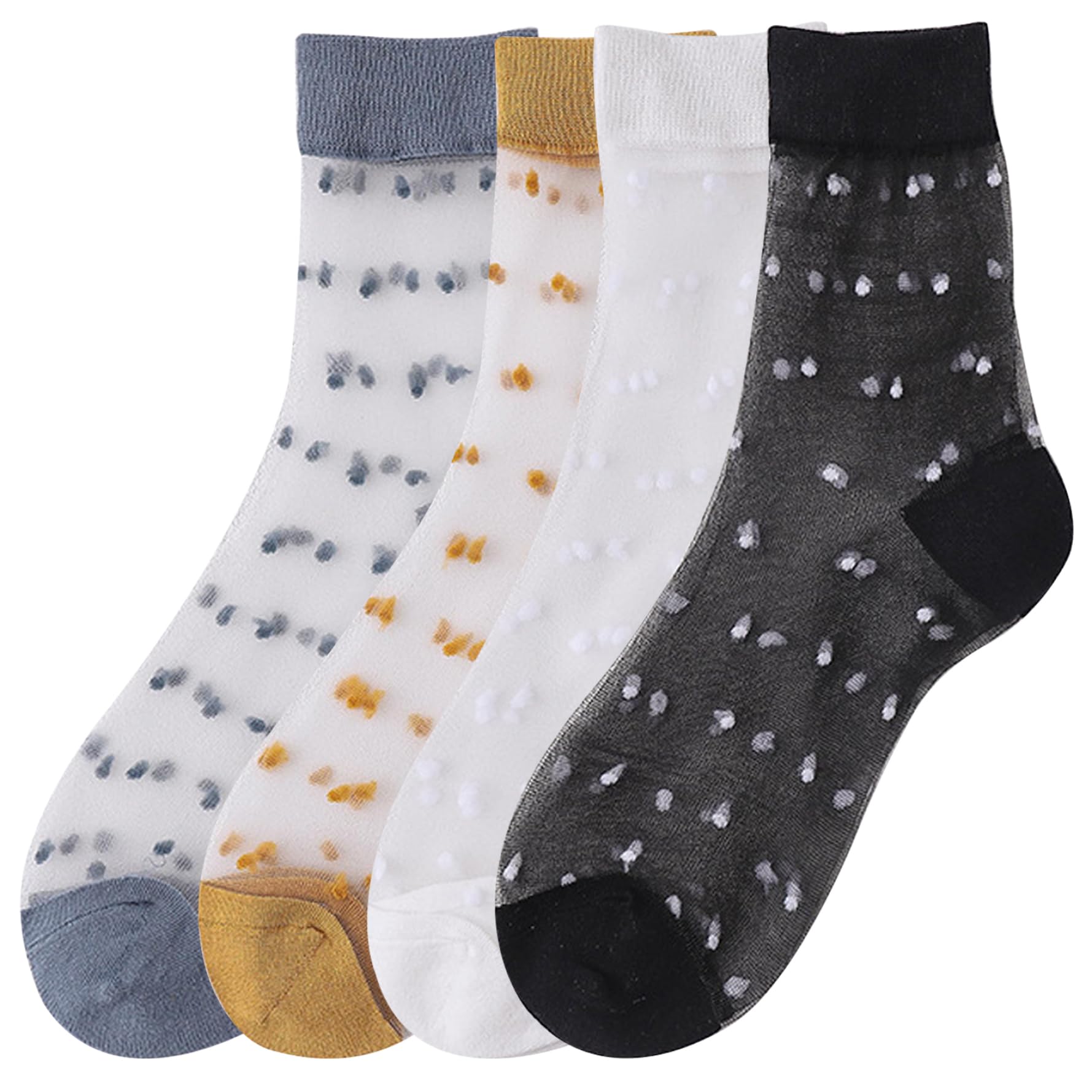 Comebachome Unisex 4 Pairs Sheer Socks Women Mesh Socks Elastic See Through Thin Cool Transparent With Dots Patterns For Women, Décor Intérieur Pour La Maison