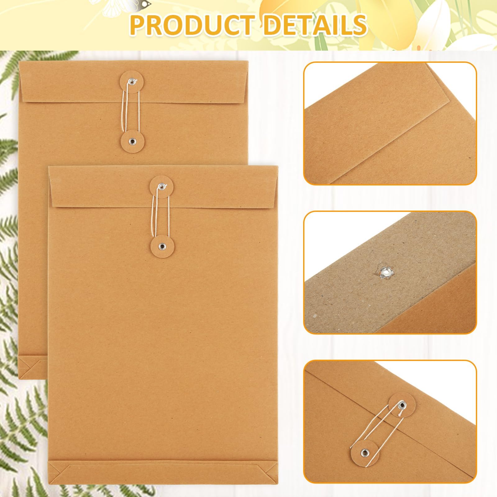 WOPPLXY Confezione da 75 buste in carta kraft da 22,9 x 33 cm, formato A4, con chiusura a bottone, buste di carta pesante da 250 g/m², per affari, ufficio, casa