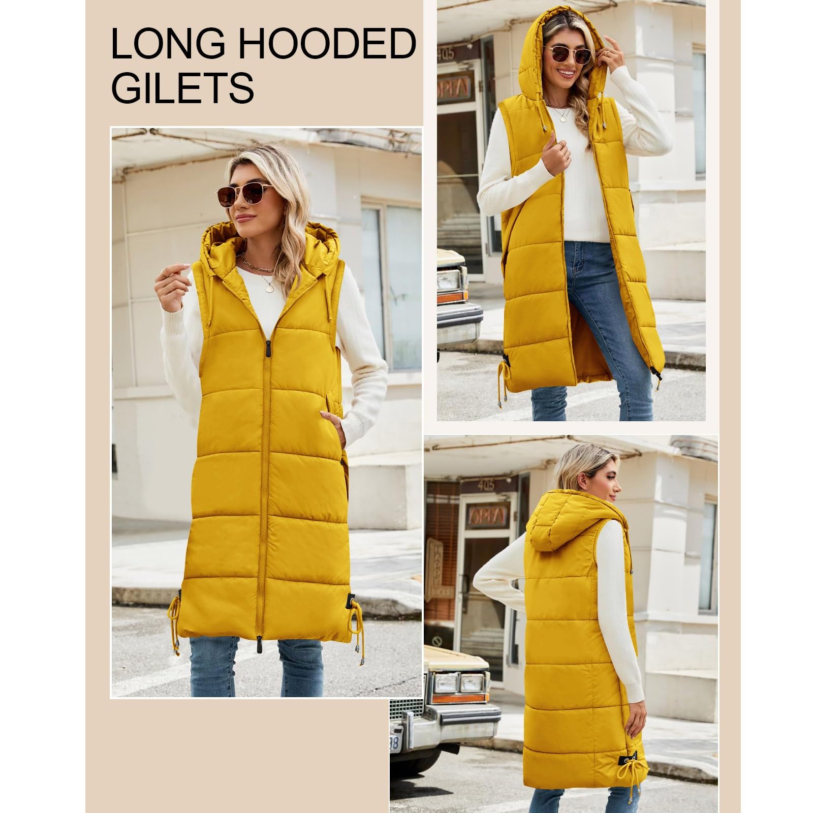 Chaleco de invierno para mujer, cálido, acolchado, largo, con capucha, sin mangas, ligero, acogedor, acolchado, calentador de cuerpo, casual, con cremallera, cómodo, ropa exterior de transición