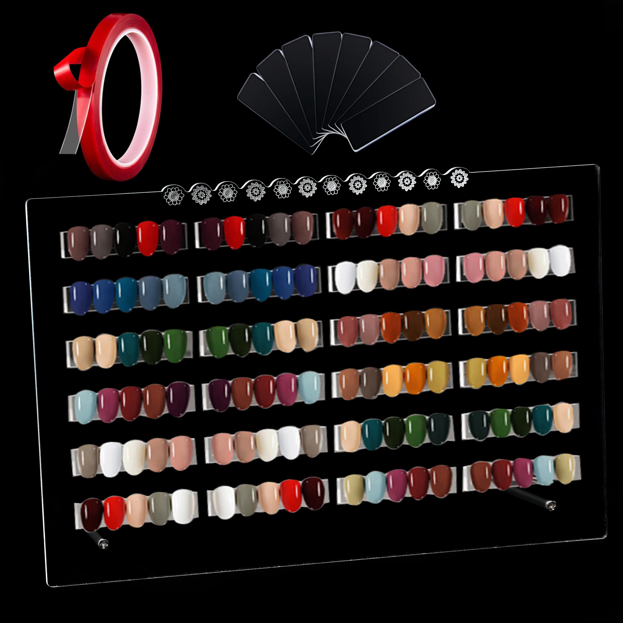 Nail Art Display Board, Acrylic False Nail Tips Sample Display Nails Colors Sample Display Stand with 50pcs Small Display tips and double side tape