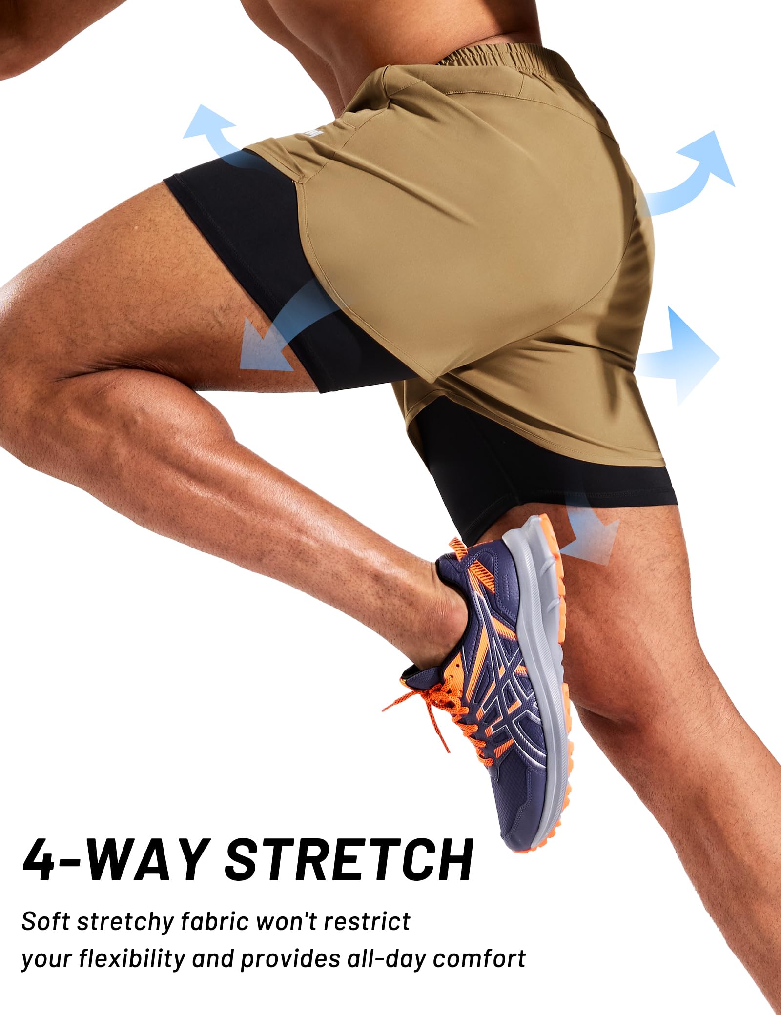 MIER Pantalones cortos de correr 2 en 1 para hombre con forro de 3 pulgadas, secado rápido, para gimnasio, entrenamiento, atléticos, con bolsillos
