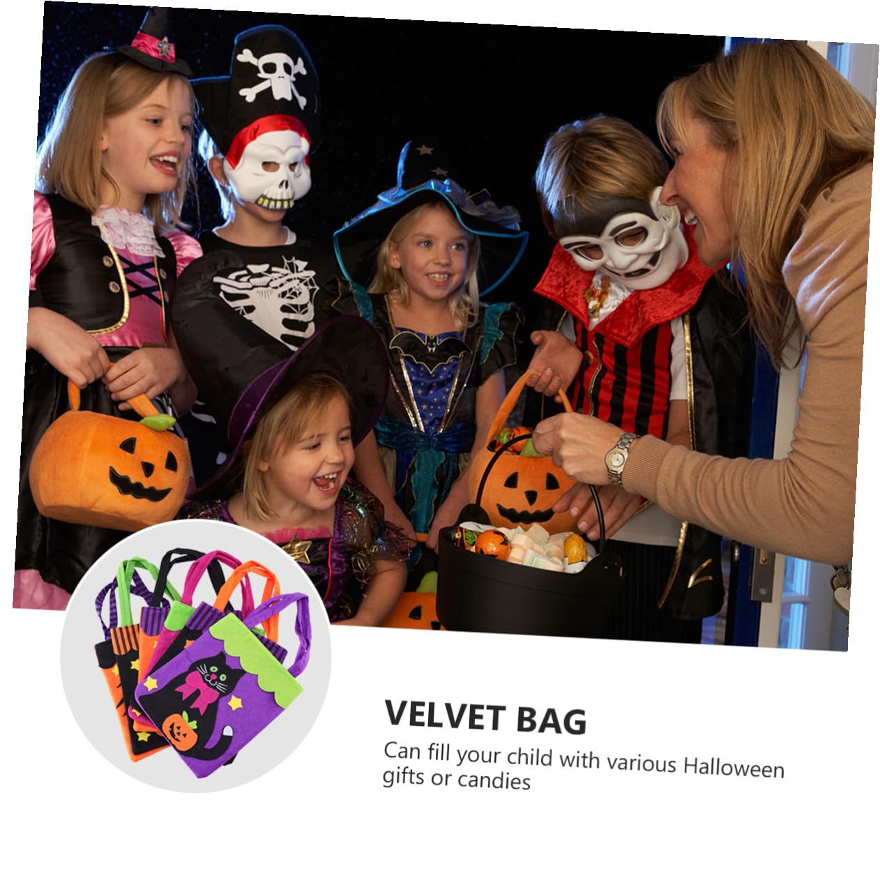 MUCKLILY 18 Stck. Teiliges Halloween Tragbare Beuteltaschen aus Flauschstoff mit Lustigen Applikationen Wiederverwendbare Süßigkeiten Taschen für Halloween Party und Geschenke