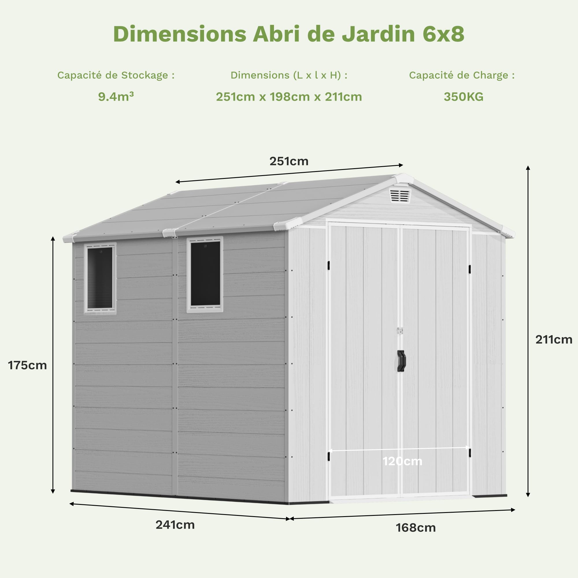 Devoko Abri de Jardin extérieur en Plastique avec Double Portes verrouillables et Toit en apex, Abri à Outils pour Patio, Jardin, abri pour vélo