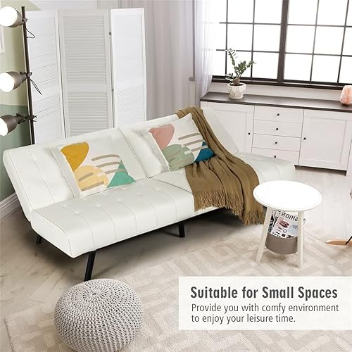 Miniatura 4 de SHUAN Deck Chair Futon Sofa Bed PU Leather Convertible Folding Couch Sleeper Lounge Convenient Installation Color  Black