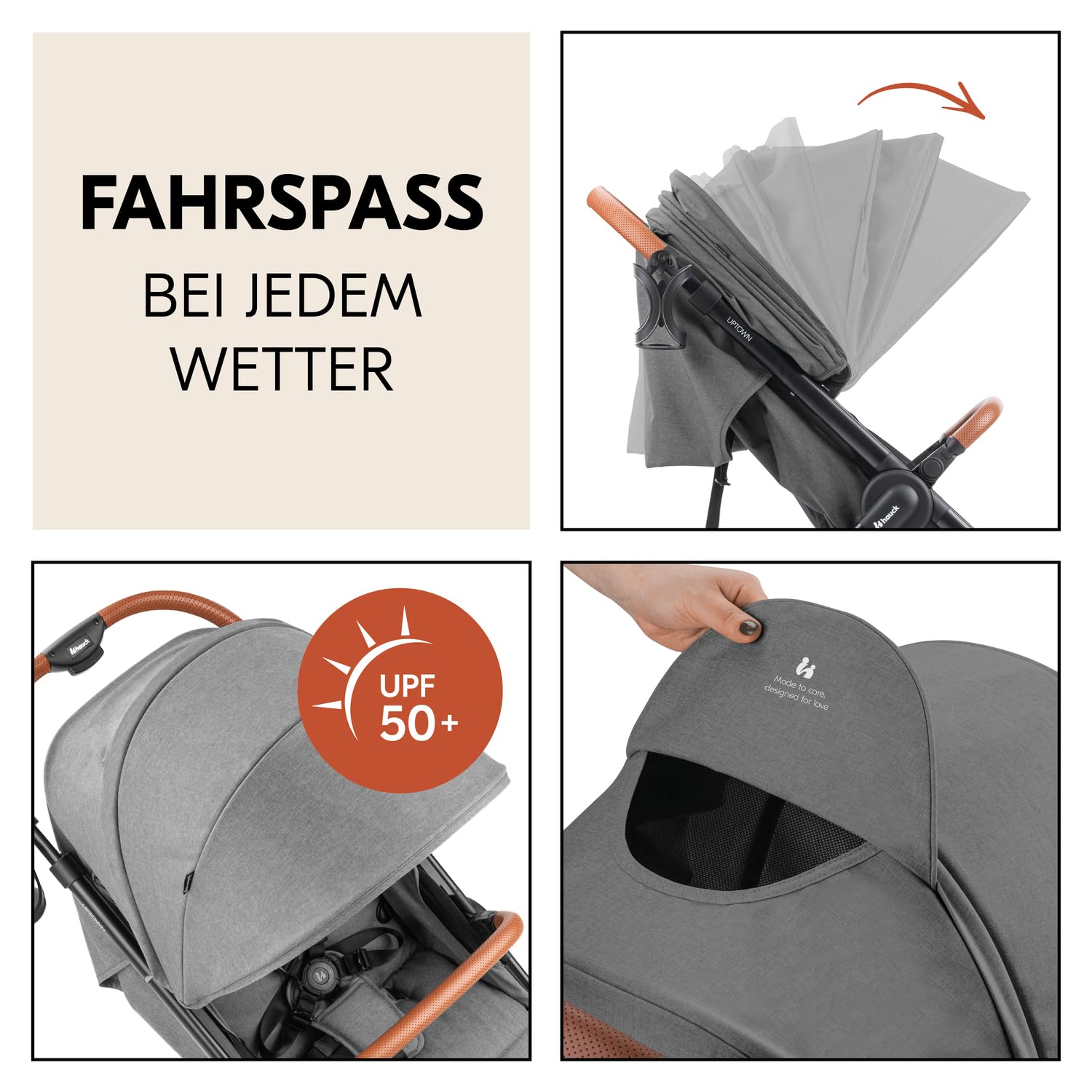 hauck Uptown, Melange Grey - Kinderbuggy mit Liegeposition ab Geburt, Breiter Sitz bis 22 kg, Getränkehalter, Gummiräder, Federung, UV Schutz 50+, Faltbar, Höhenverstellbar, Großer Korb