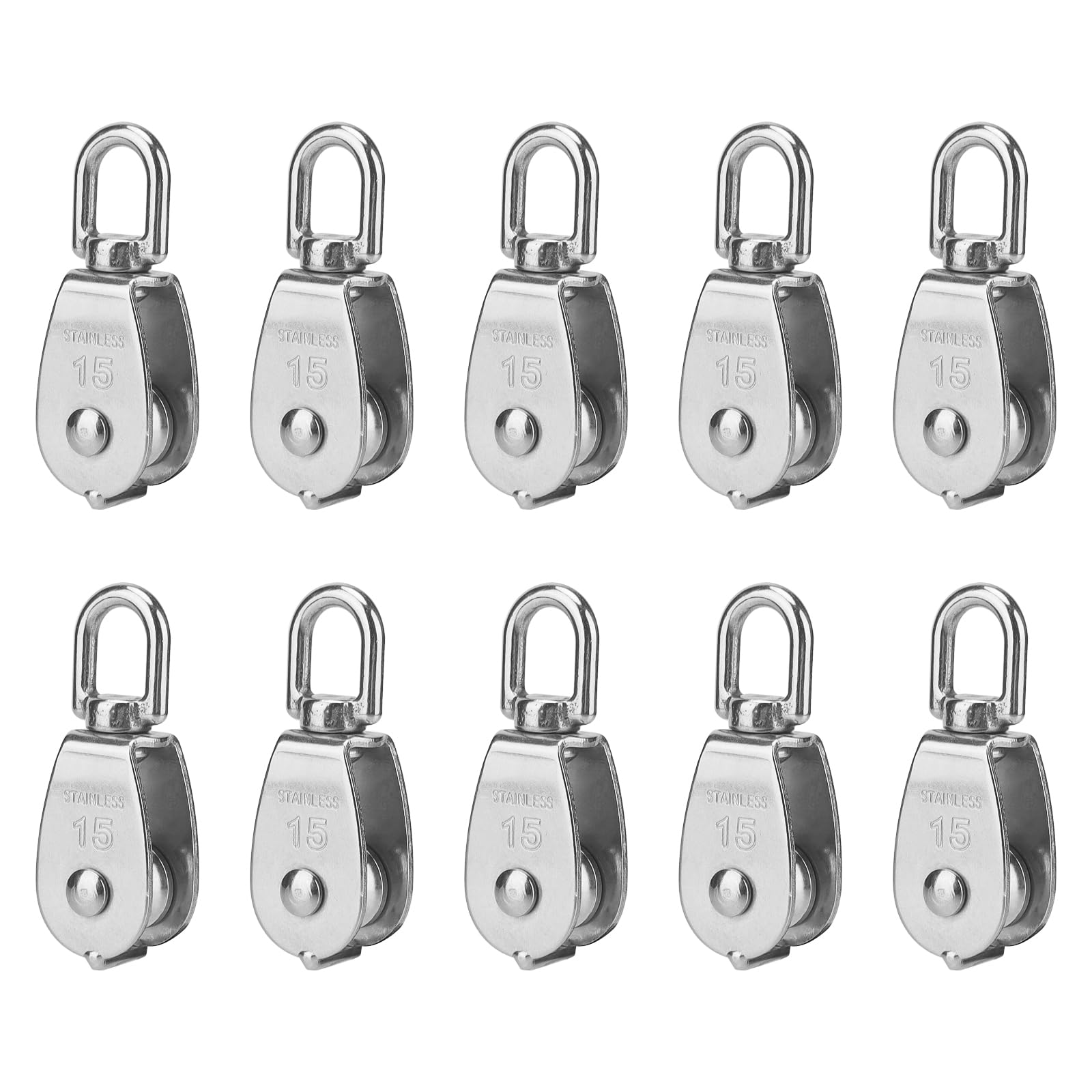 Lot de 10 poulie en acier inoxydable m15, petite poulie pour corde, poulie de renvoi pour treuil cable, charge maximale : 35 kg