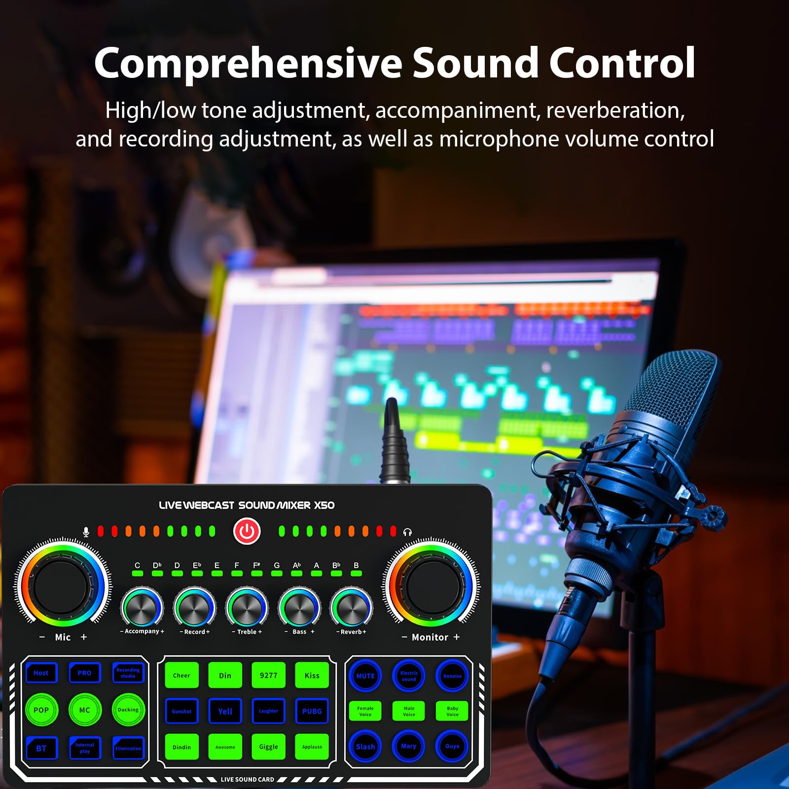 summina Live Sound Card Audio Mixer Recording Desktop Singing BT Power Supply OTG Digital Lossless Transmission for Streaming Podcasting Gaming Recording Soundboard Built-in Battery