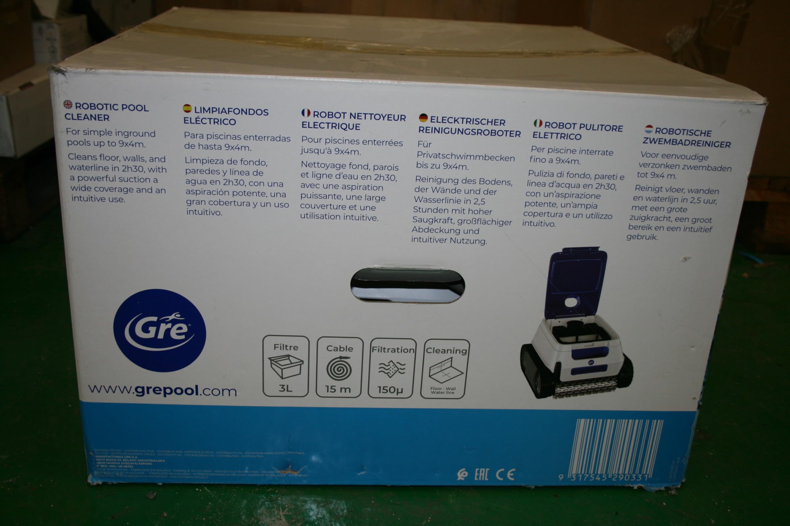 Gre ER230 Elektryczny Robot do Czyszczenia Basenów Wkopanych do 9 na 4 m, Czyści Dno, Ściany i Linię Wodną w 2h30