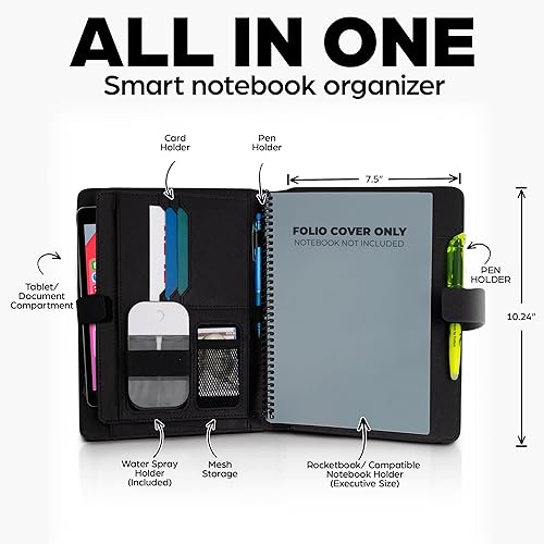 Miniatura 5 de Trailblaze Funda de cuero para cuaderno compatible con Rocketbook  Cuaderno de lujo de cuero para hombres y mujeres  Organizador de cartera con