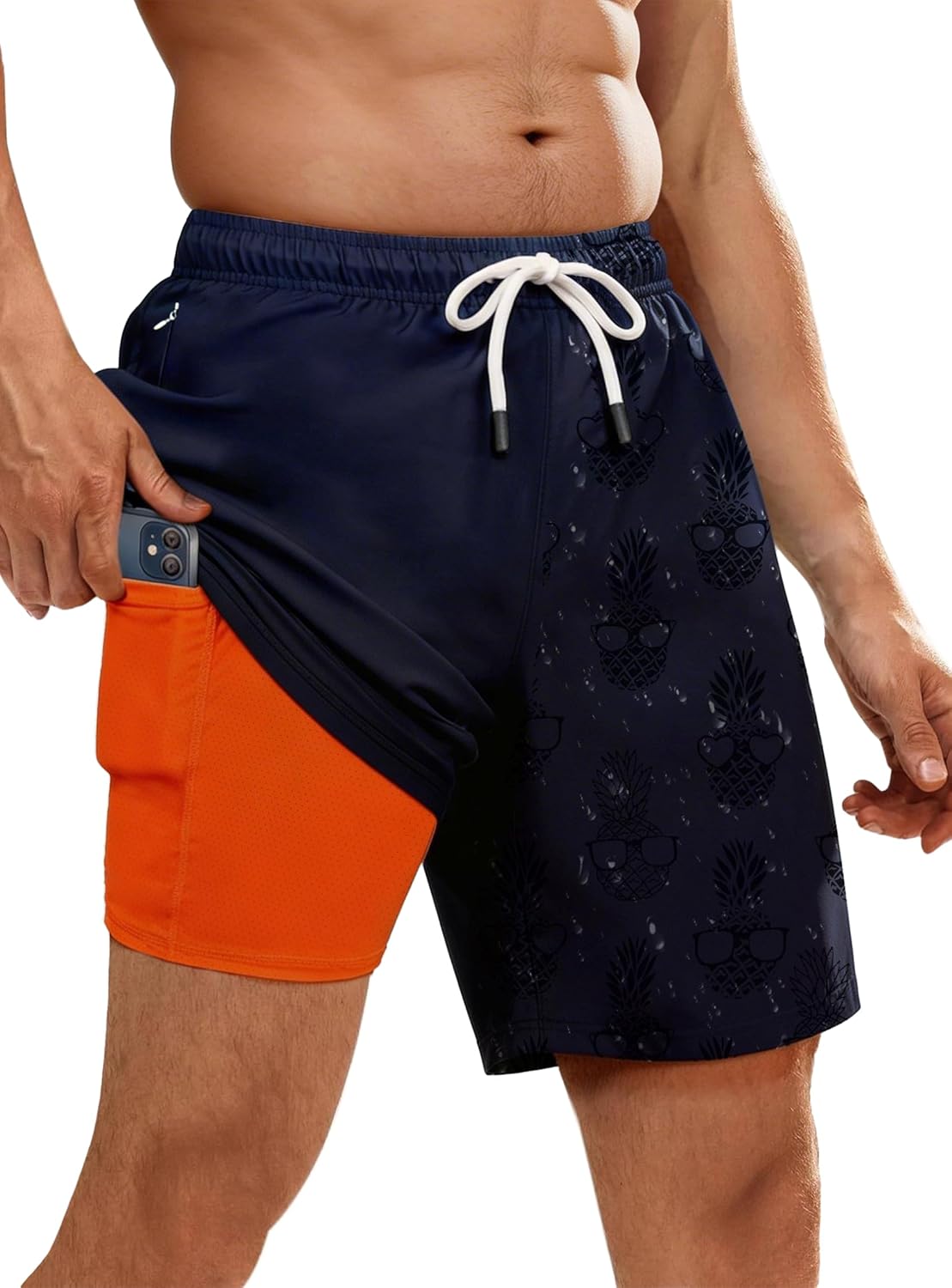 Color Changing Mens Swim Trunks with Compression Liner Quick-Dry Bathing Suit Zipper Pocket Board Short Swimwear