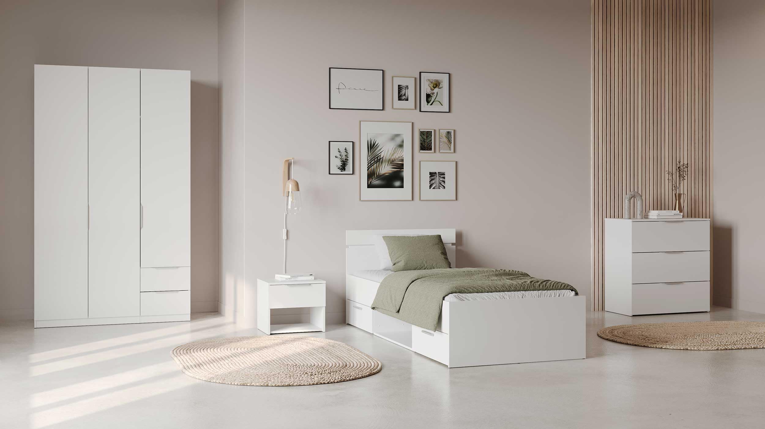 Armoire Dressing avec Penderie Moderne 3 Portes 2 Tiroirs 4 Niches – Coloris Blanc Mat - 119,4 x 51,1 x 203 cm
