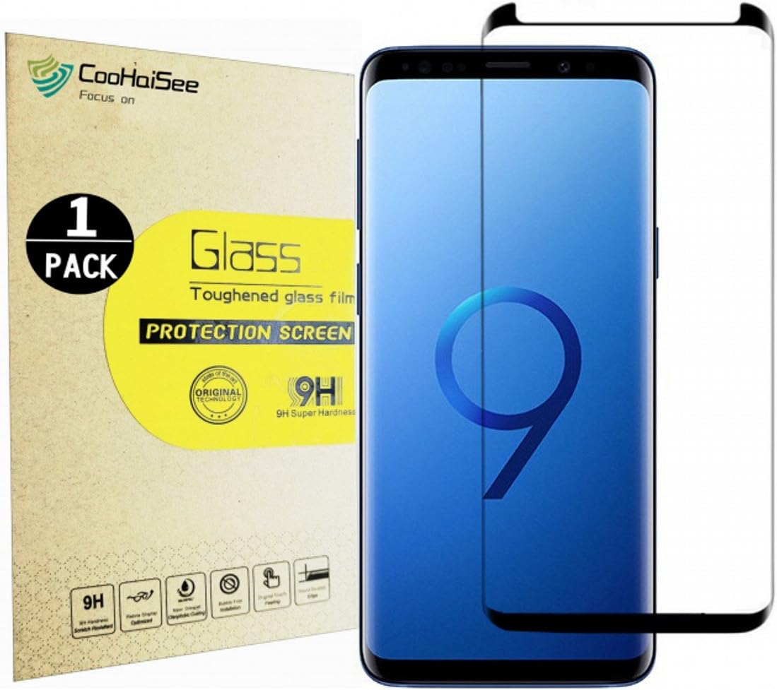 CooHaiSee Galaxy S9 Screen Protector, Tempered Glass Screen Protector [0.3mm, 3D] [9H Hardness] [Crystal Clear] [Bubble Free] for Samsung Galaxy S9.