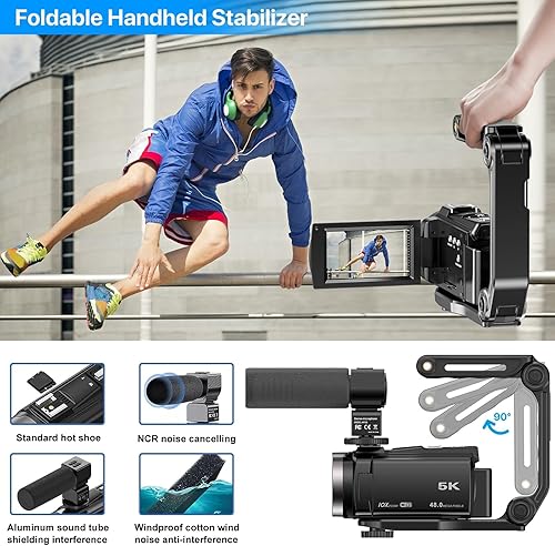 Miniatura 7 de Cámara de vídeo 5K, videocámara con zoom óptico 10X 48MP UHD 30FPS, cámara para vlogging para YouTube, cámara grabadora de fotografía con pantalla