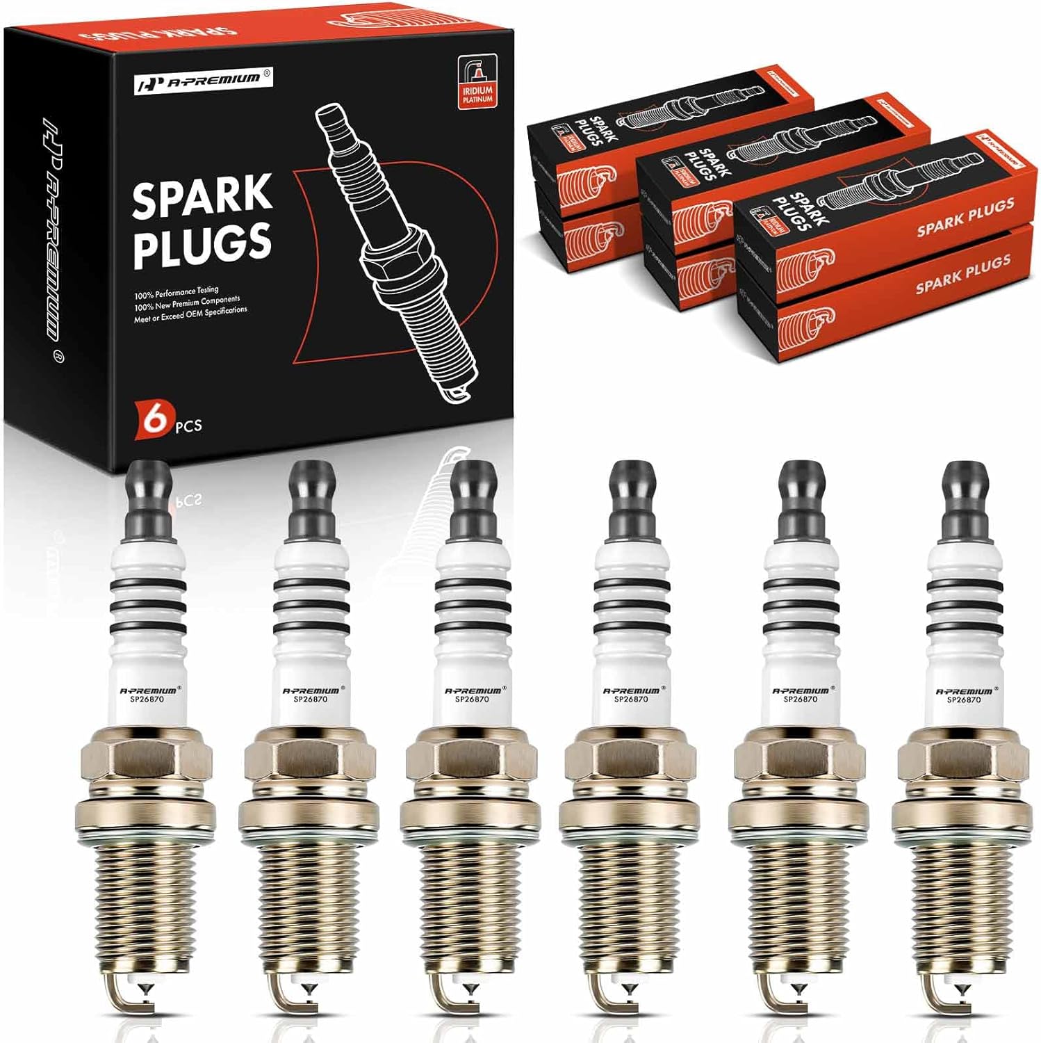 A-Premium Iridium & Platinum Spark Plugs Compatible with Mitsubishi Eclipse GTS/Spyder GTS 2004-2005, Galant 2004-2006, Galant GT/Sport 2009, Galant GTS 2007, Endeavor 2004-2008/2010-2011, Pack of 6