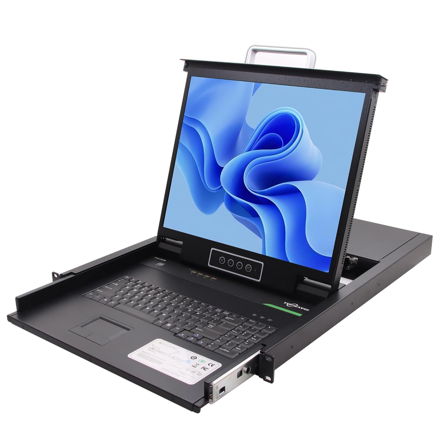 1U Rack Mount KVM Console, 4 Port HDMI KVM Switch w/19'' LCD Monitor Touchpad Keyboard, 4 x HDMI Cables Included, Switching via Front Panel LEDs, Keyboard Hotkey or On-Screen-Display (OSD)