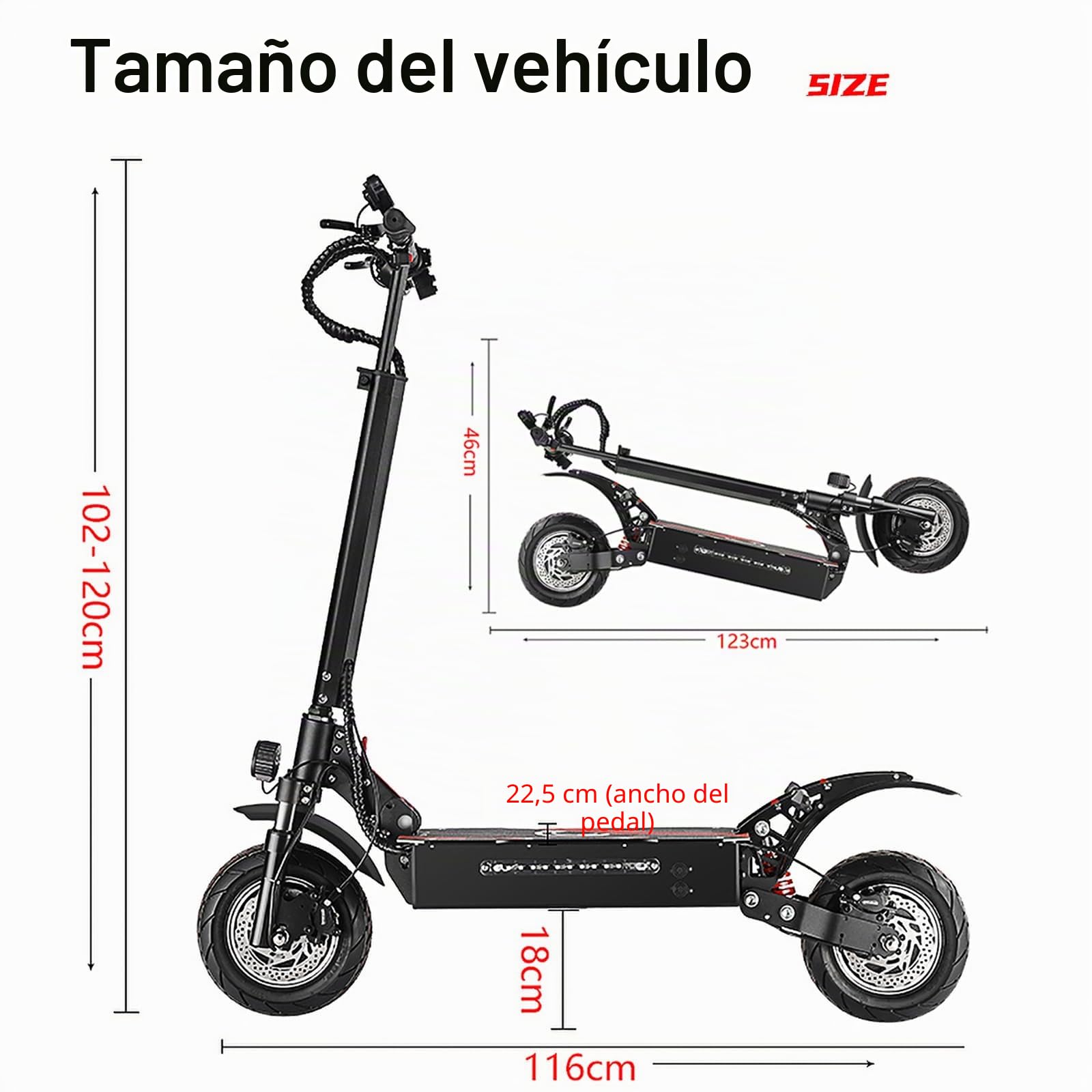 HWWH P7 Patinete Electrico Adultos Ligero Plegable Scooter Eléctrico Adolescentes Mujeres Barato 10 Pulgadas Bimotor Doble Suspensión 52 V/19 AH Batería de Litio 200 kg de Carga