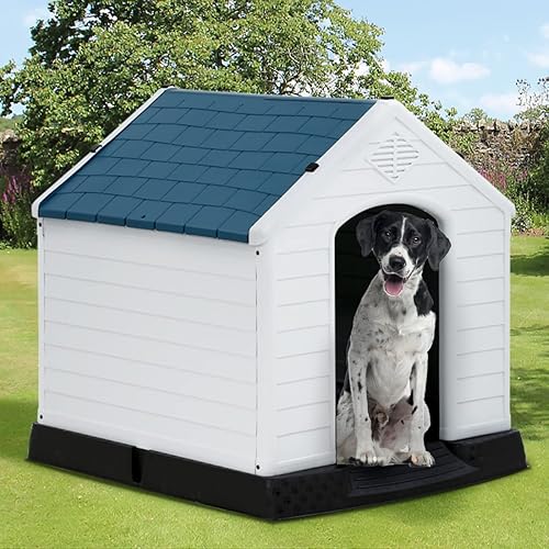 Casa de plástico para perros, para interiores y exteriores, impermeable, para perros pequeños y medianos, con rejillas de ventilación y suelo