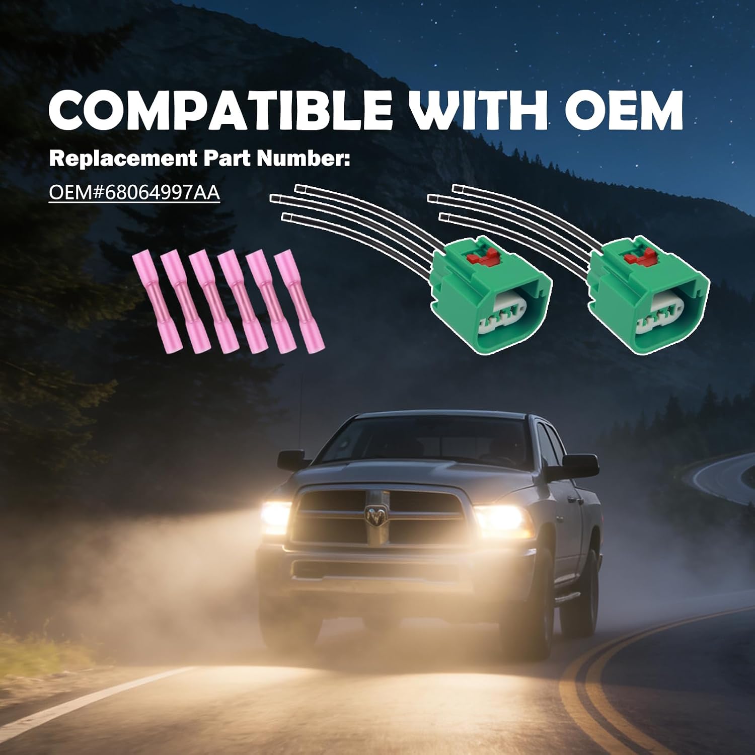 Car Headlight Connector OEM 68064997AA,Practical Headlight Socket Compatible with Jeep Ram Dodge,Essential Headlights Pigtail Connector as Headlights Wiring Harness Socket with Terminal