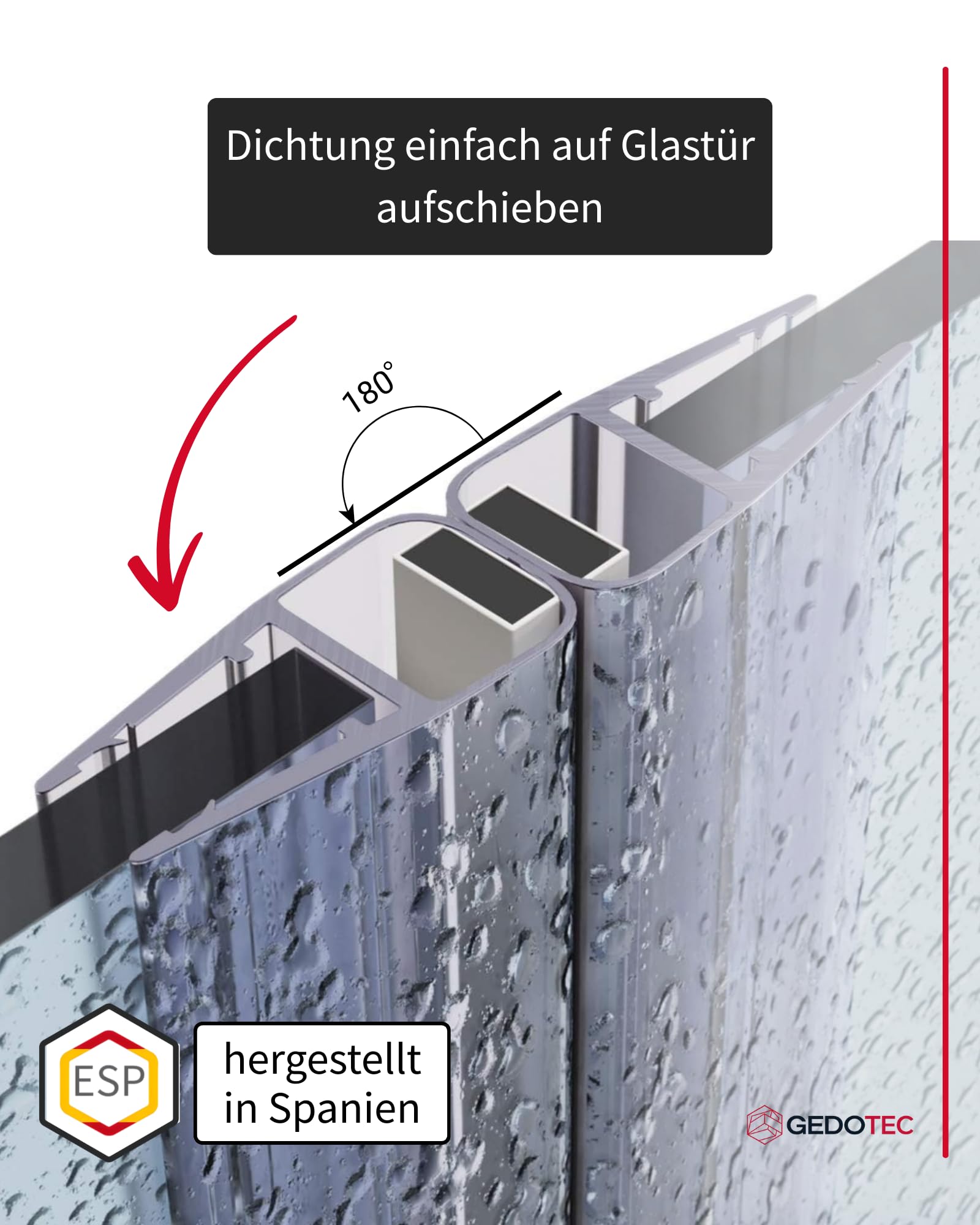 Gedotec Junta magnética de labio de ducha impermeable para puertas de ducha – 1 par de juntas magnéticas 180° sin tope – Junta magnética de ducha PVC Longitud: 2 m – Junta de ducha 6 mm – 8 mm