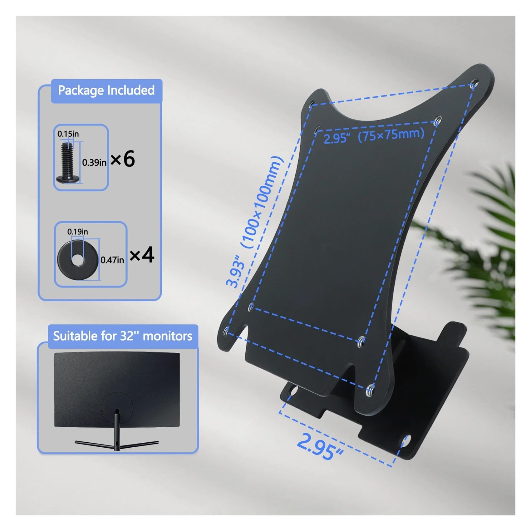 Monitor Curvo De 32" Serie UR59 U32R590 U32R591 U32R592 UR59C UR590 Soporte Adaptador VESA For Montaje En Pared U32R590CW U32R591CW U32R592CW Accesorios De Soporte(Black Wall mounted)