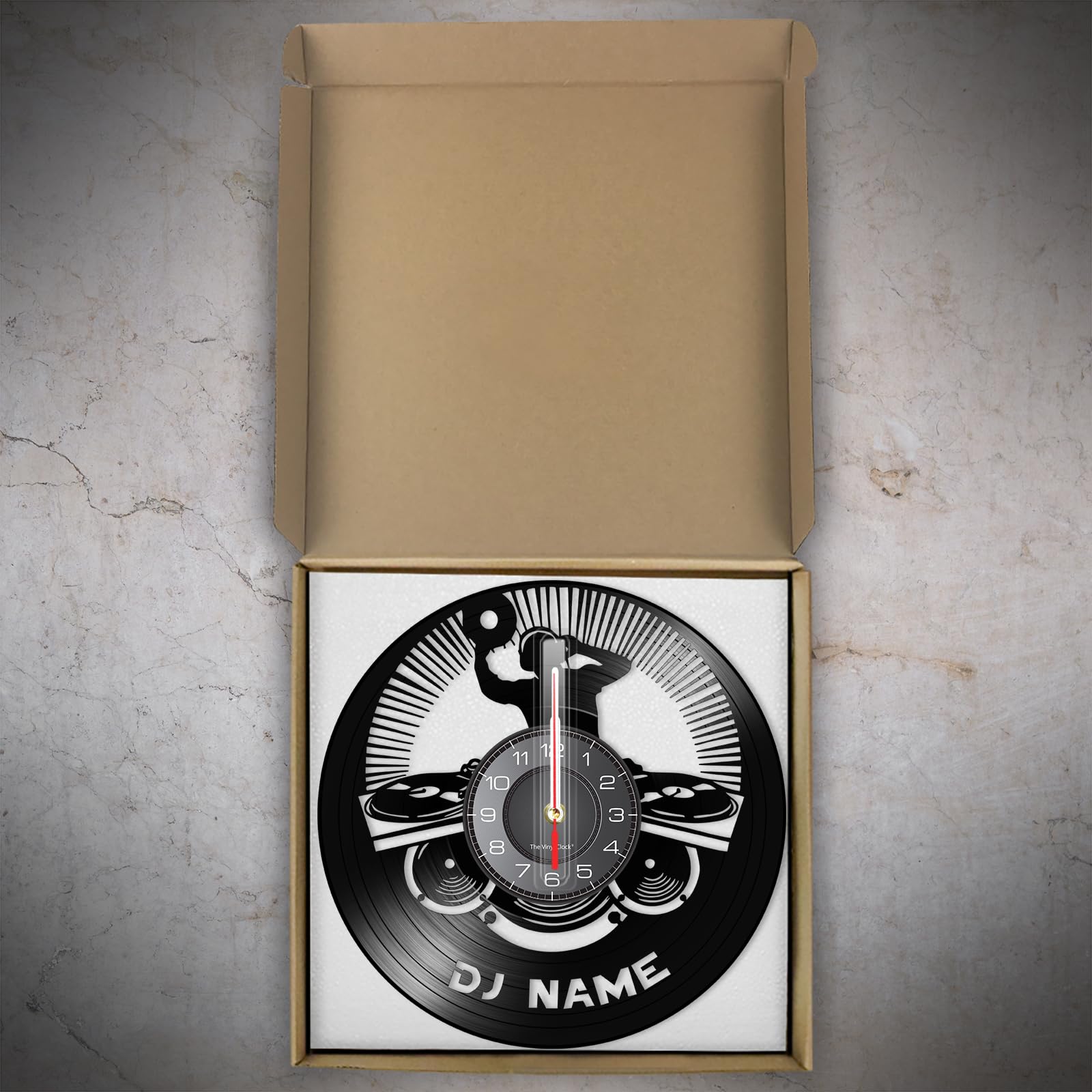 12 Inch Personalized Dj Name Clock, Custom Dj Music Vinyl Record Wall Clock Silent Non-Ticking Battery Operated Clock Wall Watch Gifts for Dj Man Cave Bedroom Music Room Studio