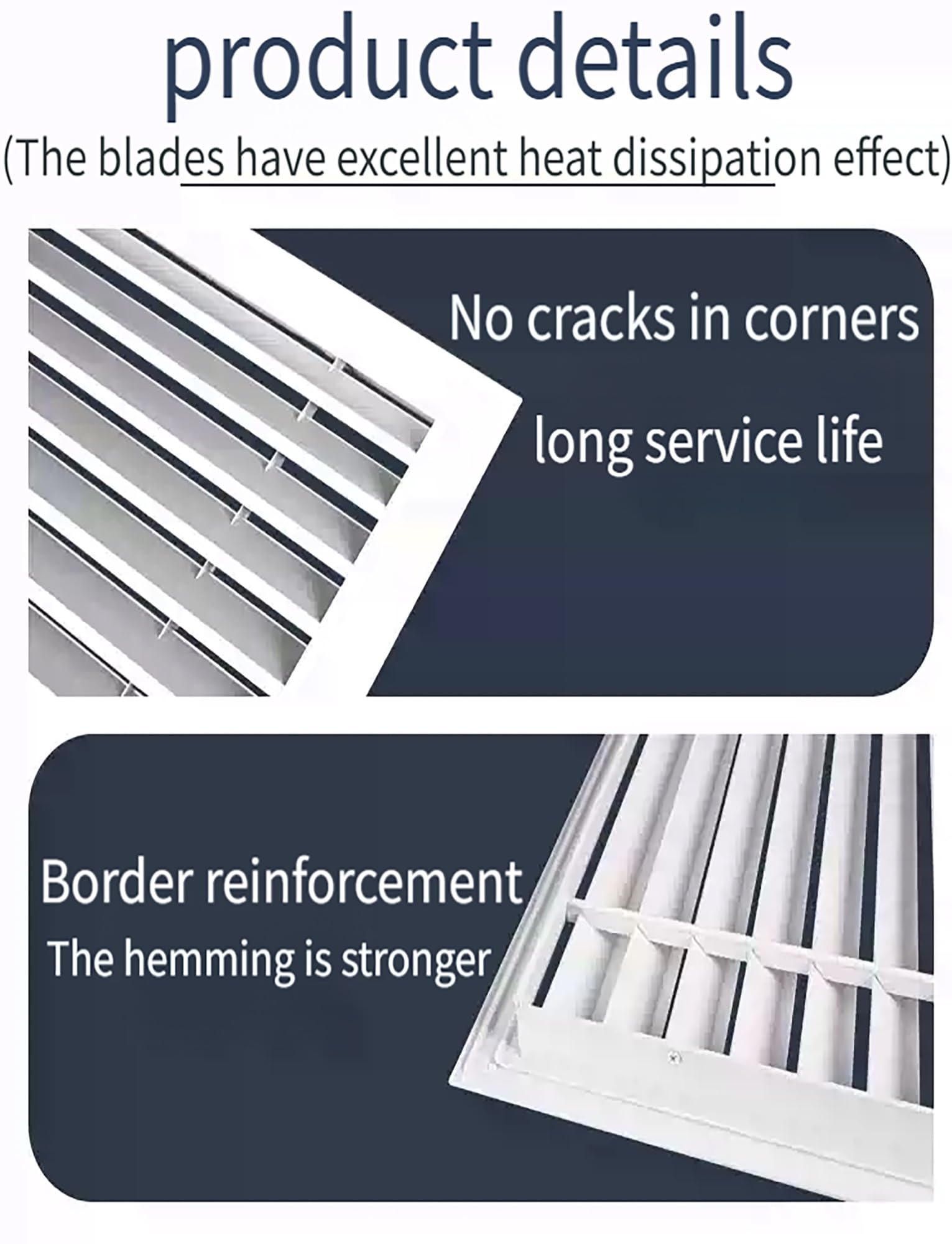 Grille d'aération carrée à persiennes en alliage d'aluminium 50 x 50 cm pour ventilation murale et plafond