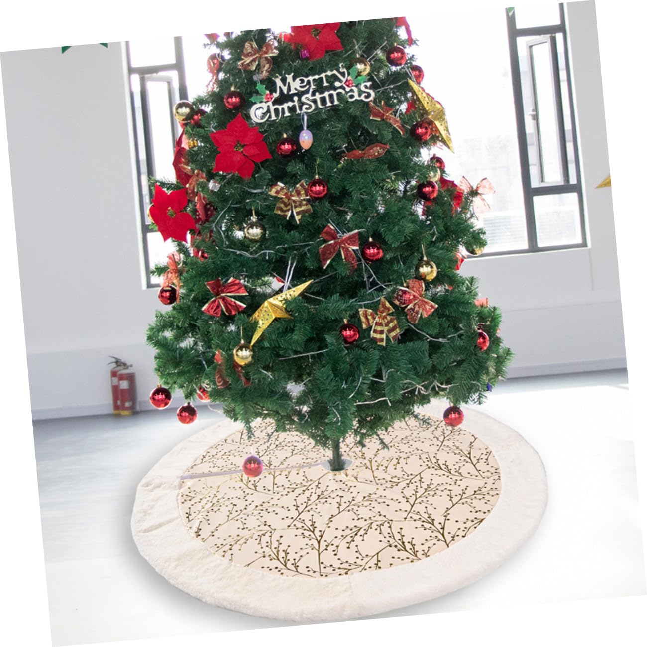 Weihnachtsbaumrock Plüsch 121cm Baumrock mit Goldener Blätterprägung Weihnachtsbaumschürze für Weihnachtsdeko Zuhause Party