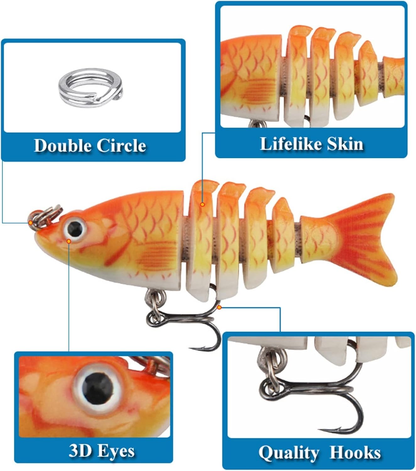 5Pcs 5.8cm 6.7g 6 Segmented Multi Jointed Swimbaits Sinking Bass Fishing Lure Lifelike Hard Bait Trout Perch Carp Fishing Tackle Freshwater Saltwater