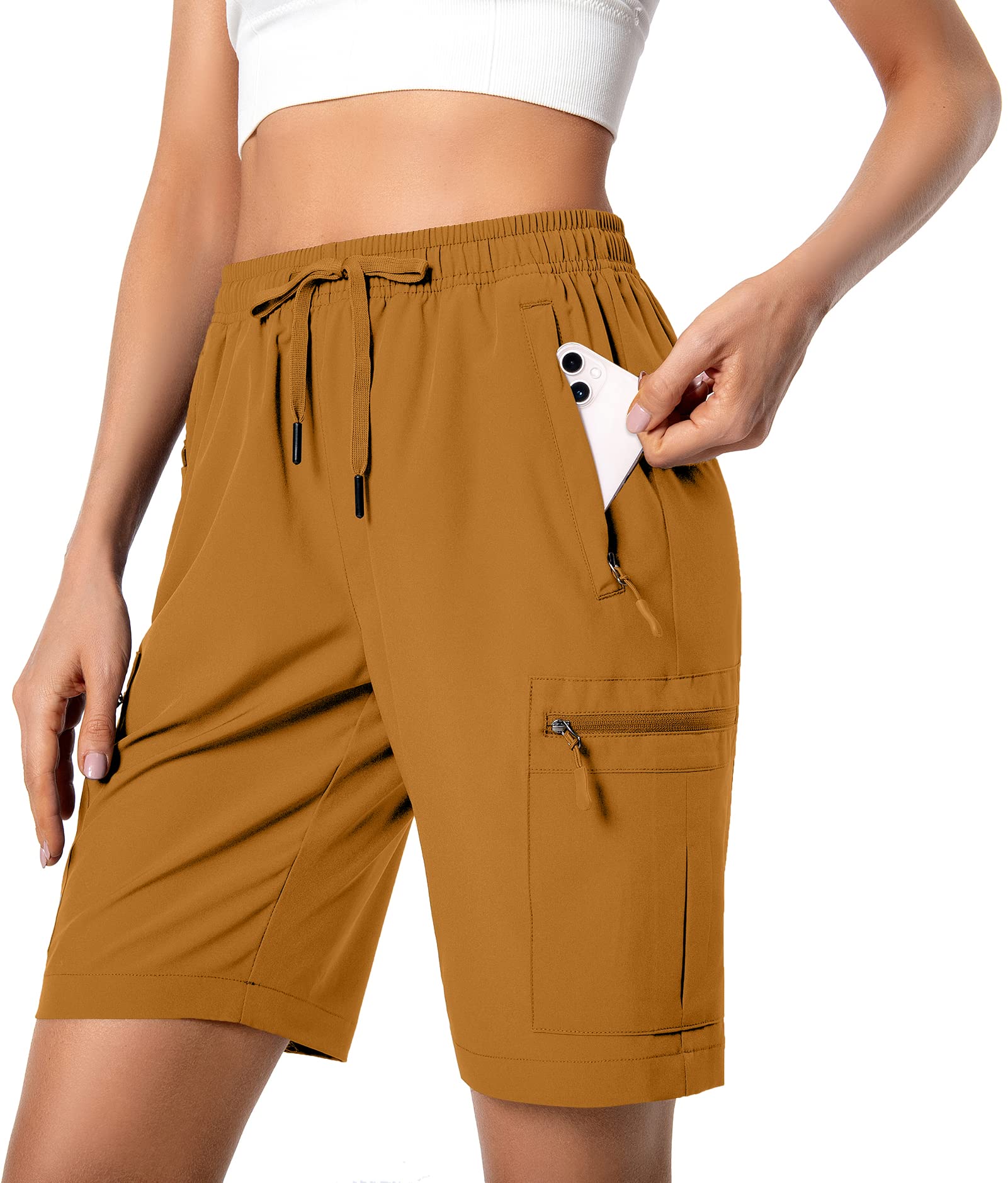 Hugut Women's Lightweight Hiking Cargo Shorts Quick Dry with Zipper Pockets