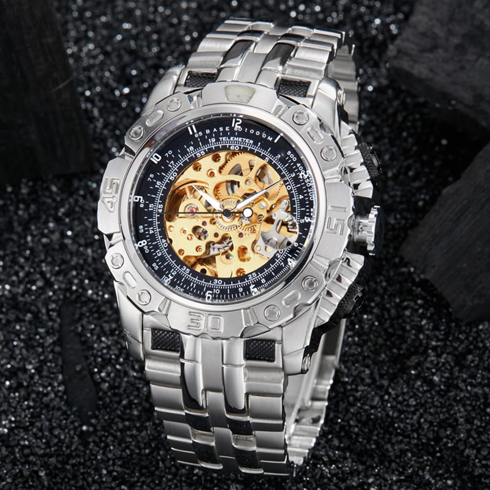 Reloj De Pulsera Mecánico Hombre, Reloj Automático, Esfera Esqueletizada, Reloj Automático De Moda, Correa De Acero Inoxidable, Lujosos Relojes De Hombre con Tourbillon Esqueletizado