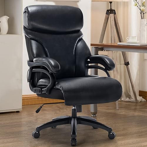 Sumeimics Silla de oficina grande y alta de 400 libras, silla ejecutiva de oficina, silla de computadora de piel sintética de tamaño grande (negro)