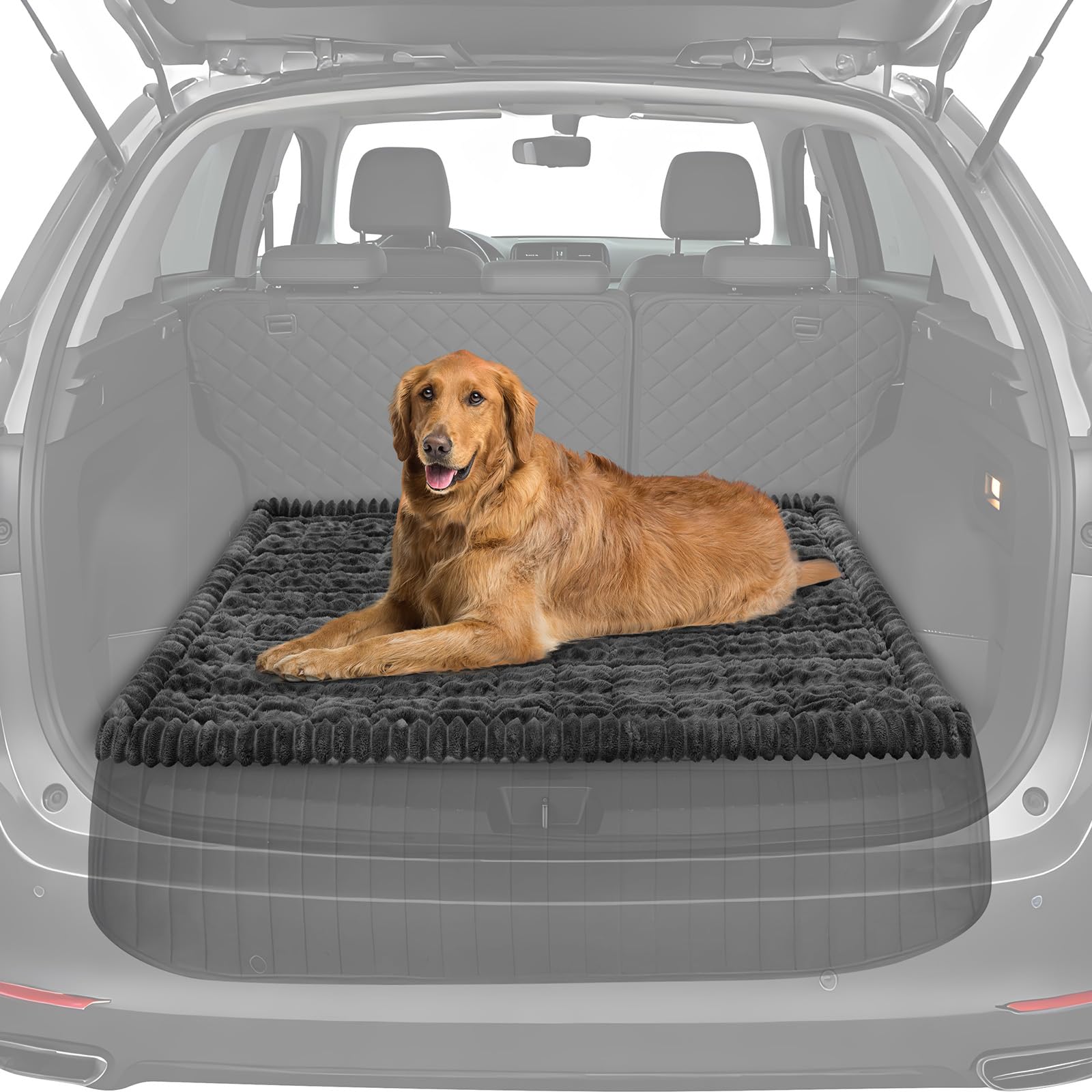 BBTO 53 x 40 Inches Non-Slip Bottom Pet Bed Mat for Car Trunk Large Size Dog Blanket for SUV Dog Backseat Cover with Anti Slip Sticker Travel Hair Resistant Backseat Extenders Cover(Dark Gray)