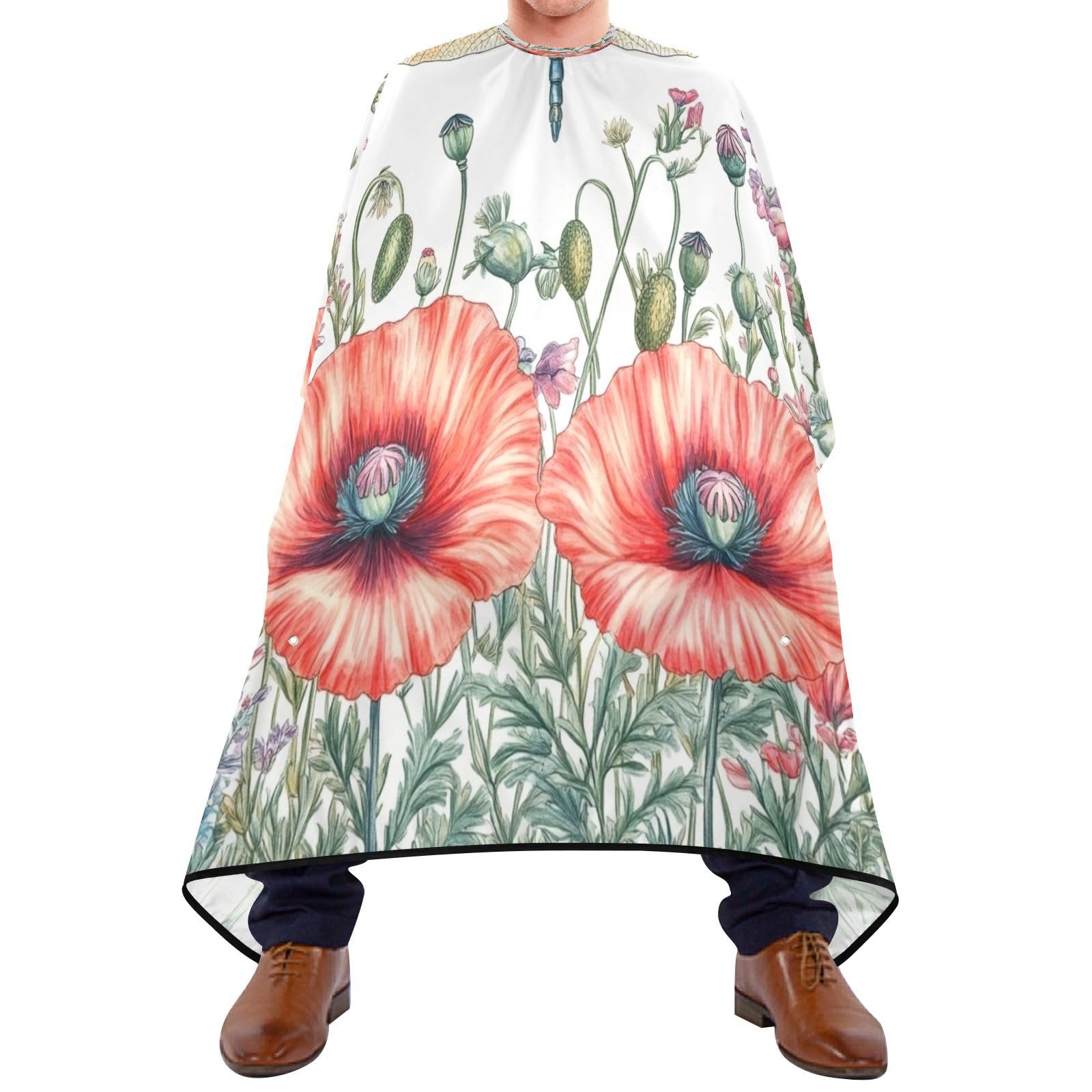 Kigai Hair Cutting Cape for Men & Women Dragonfly Flowers Waterproof Barber Cape Professional Hairdressing Salon Styling Cape with Adjustable Closure Snap