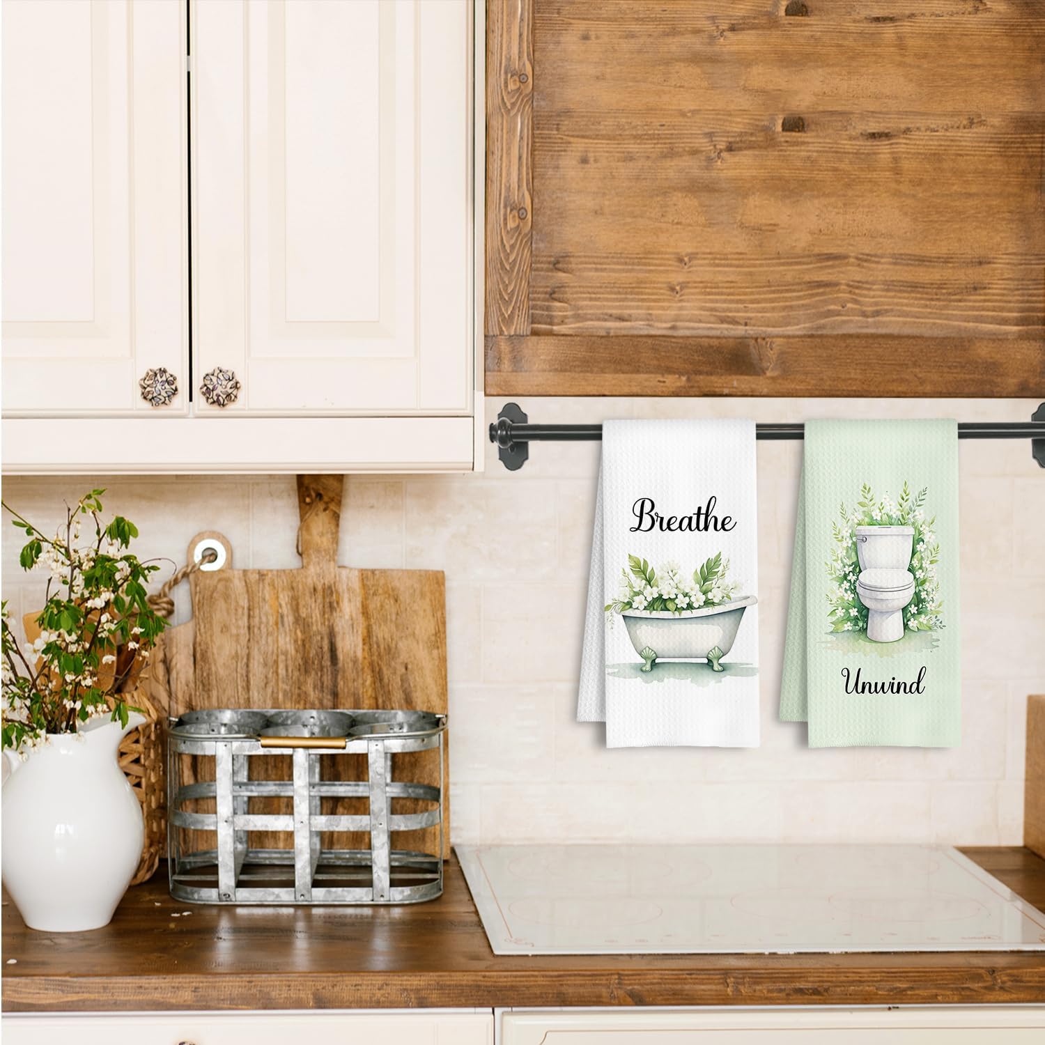 Farmhouse White Flower Hand Towel for Bathroom, Relax Soak Unwind Breathe Botanical Floral Hand Tea Towel for Toilet Spa Gym, White Flower Bathroom Decor, 16x24 Inch Set of 4 - Image 2