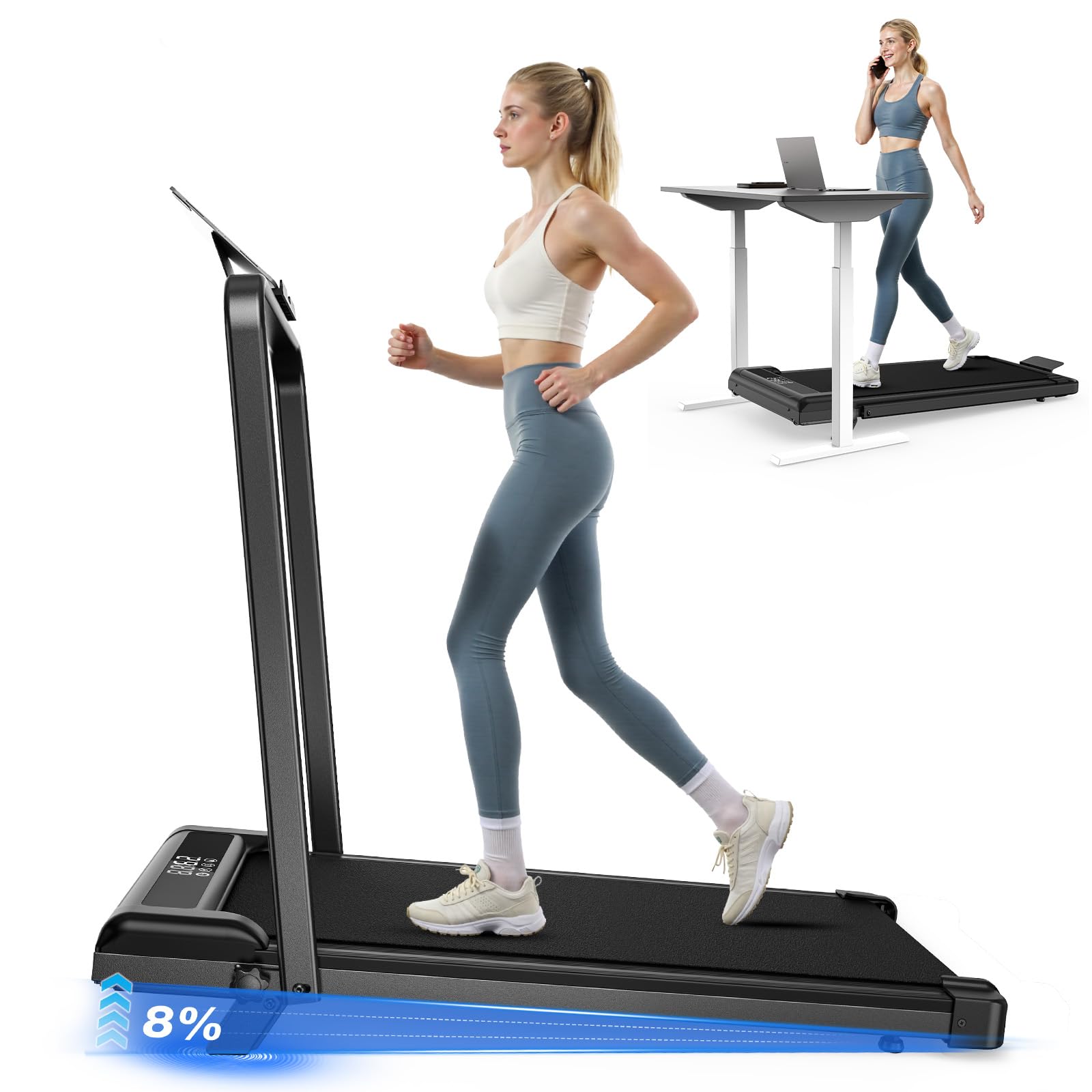 HomeFitnessCode Laufband Klappbar mit Neigung - Walking Pad für Zuhause Klein Laufpad mit Steigung Walkpad Untertisch Elektrisch Walking Band Gehband Treadmill