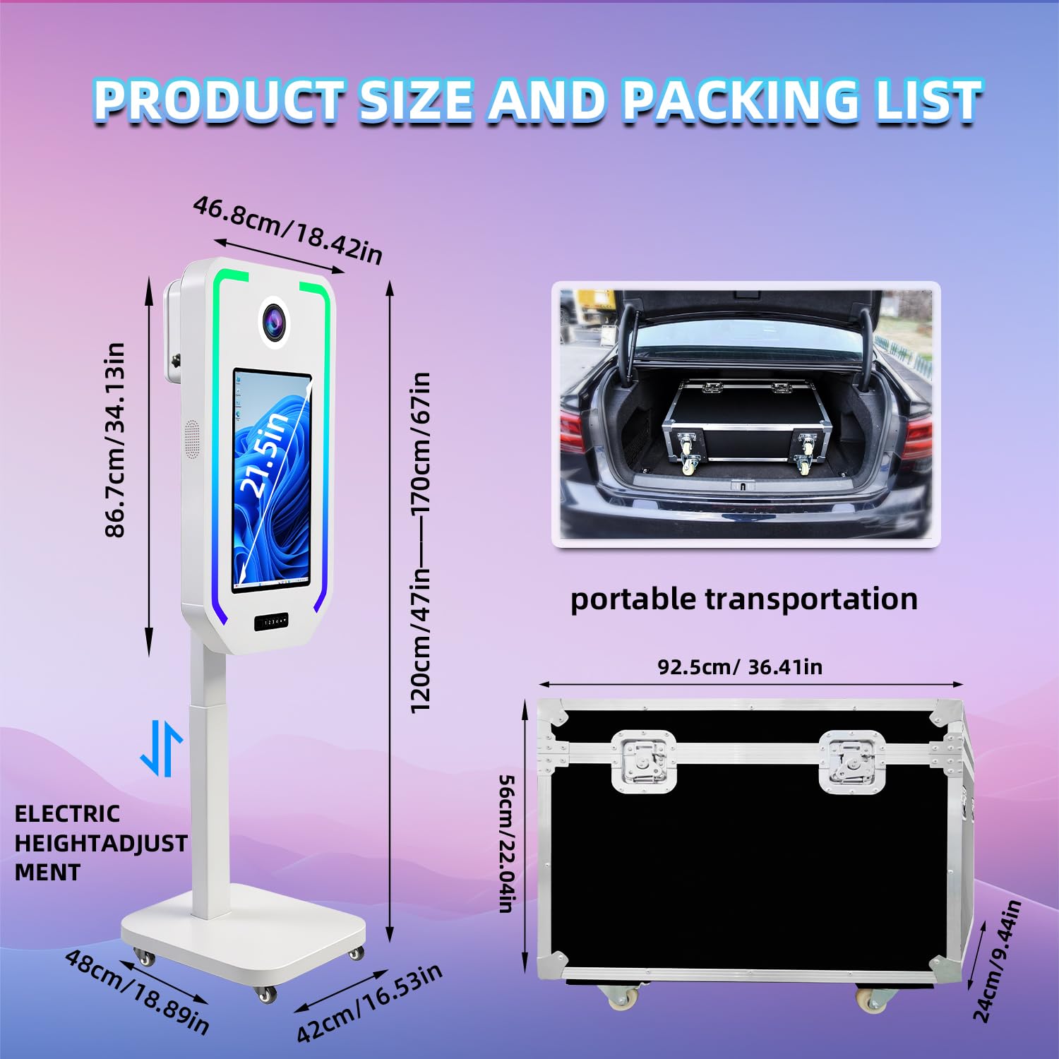 Appareil Photo Reflex numérique, Cabine Photo à Selfie pour fête, Levage électrique avec 4 Mode d'économie de mémoire, Cabine Photo à écran Tactile de 21,5" (White, Photobooth Full Set)