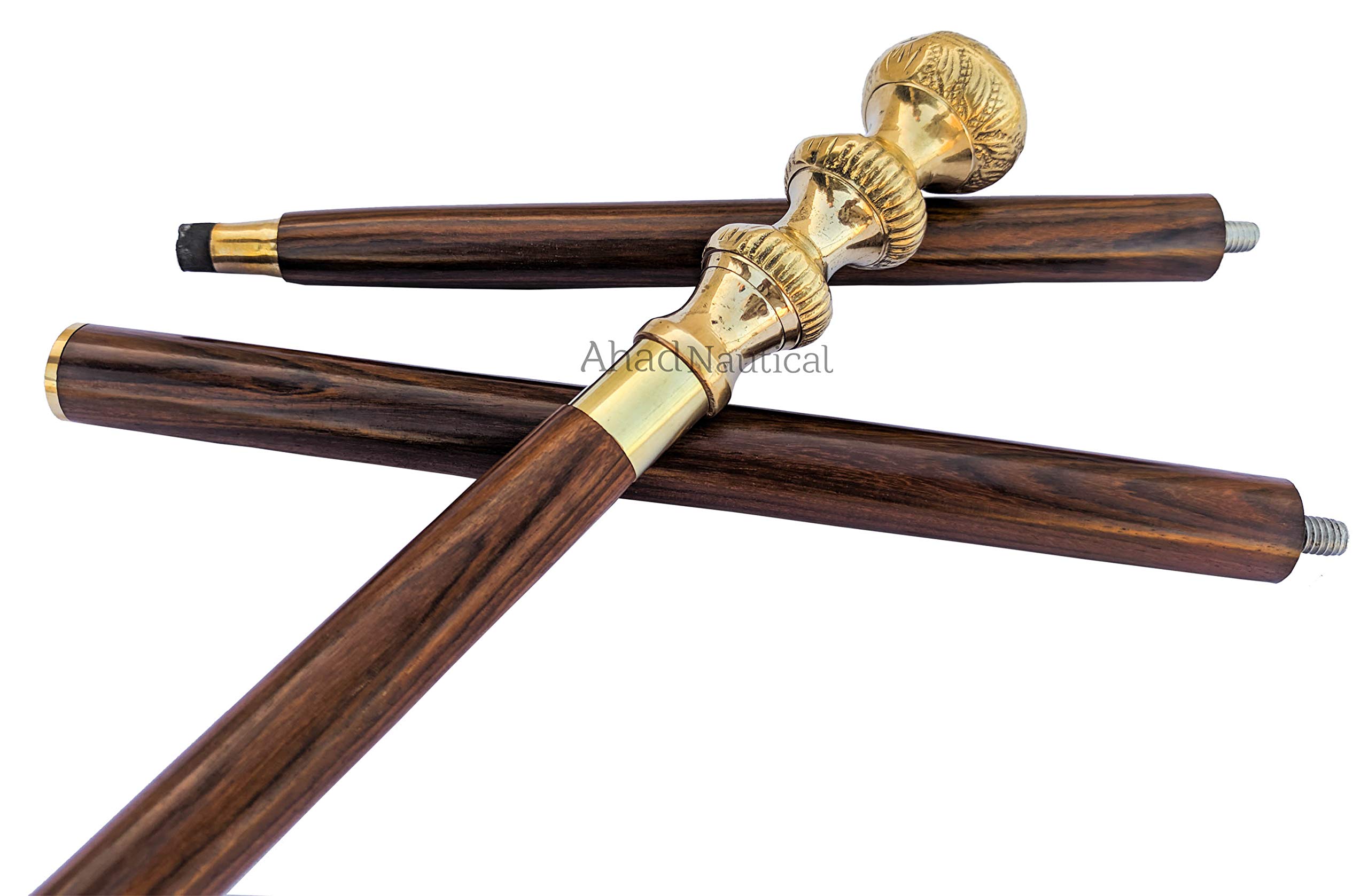 Handmade Wooden Brass Walking Stick Cane for Men, Fancy Costume Brass Derby Handle Black & Gold Cane