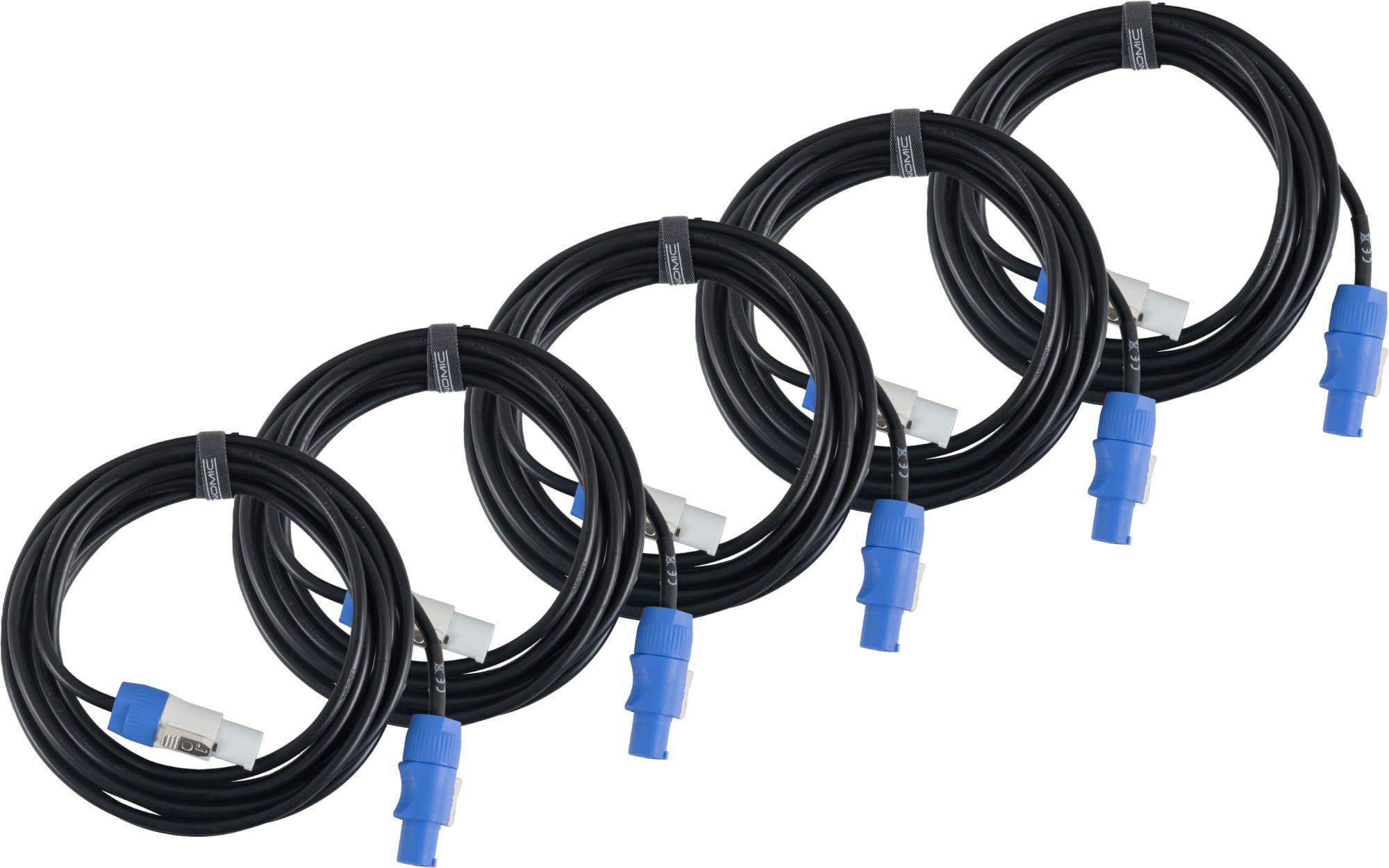Pronomic Kabel Power Twist Link 5 m, zestaw 5 sztuk, H05VV-F 3 x 1,5 mm², czarny | 5 kabli łączących o długości 5 m każda, blokowane złącza wtykowe, do szlifowania, do większych instalacji