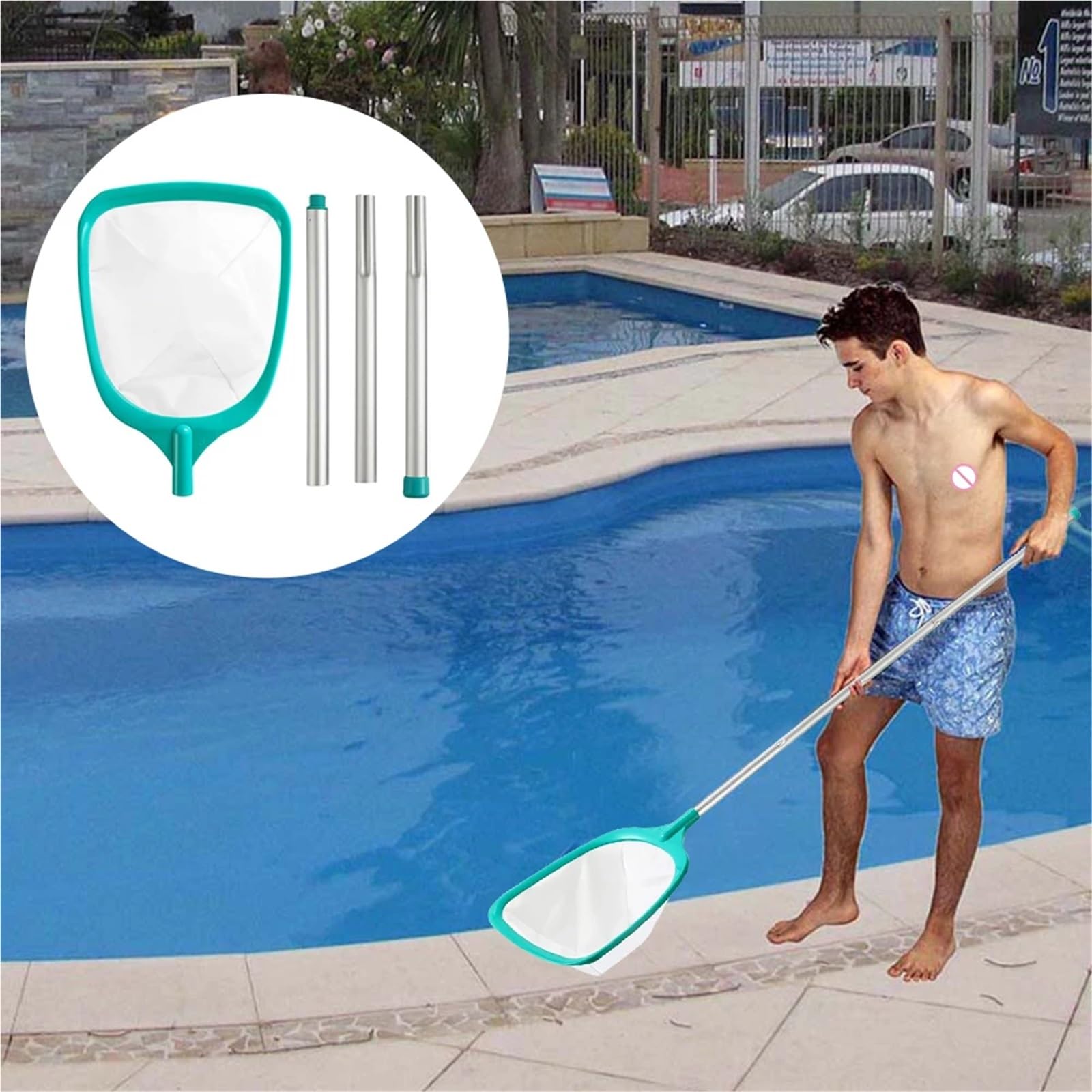 Épuisette de Piscine avec 3 Sections en Alliage d'aluminium for Le Nettoyage des Feuilles et des débris pour Nettoyer la Piscine