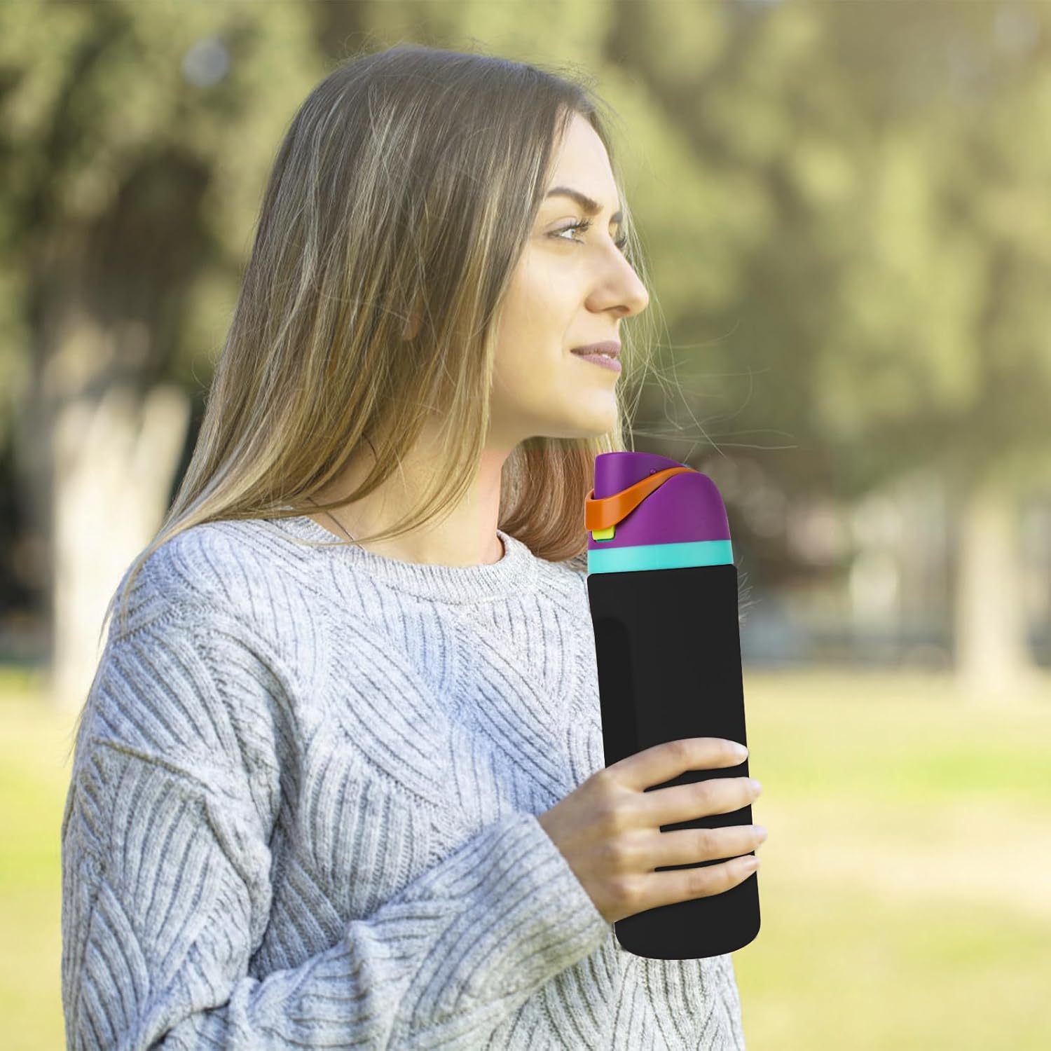 Silicone Water Bottle Boot for Owala FreeSip 24oz, Full Wrap Protection Anti-Sliding Bottom Protective Sleeve Case Compatible with Water Bottle Gift for Owala Protector Cover Accessory (Black) - Image 7