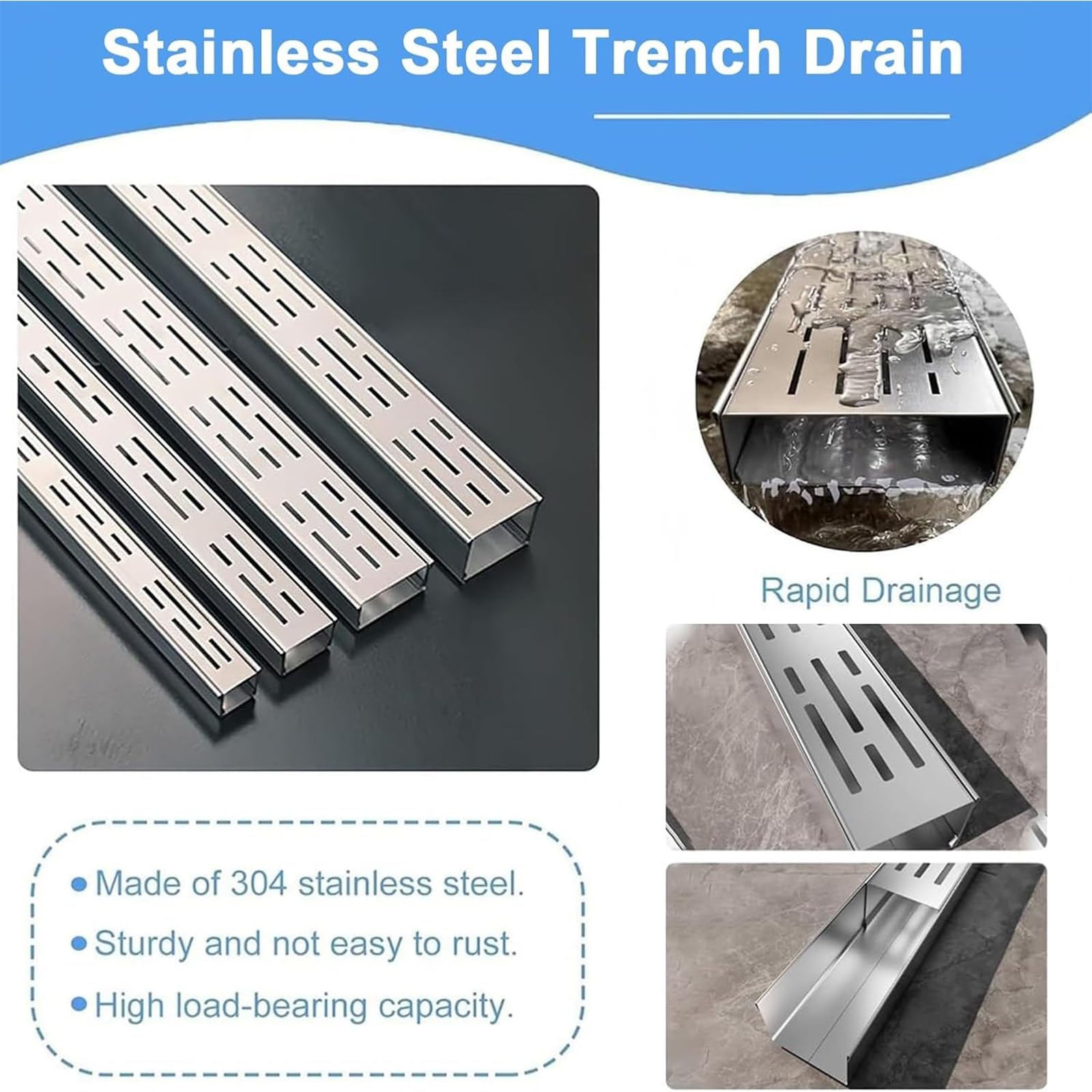 Générique Grille d'évacuation des eaux étroite en Acier Inoxydable 304, Amovible, pour allées et garages, Format 5x5cm, pour Une Gestion Efficace des eaux dans Les Cours et Les Parcs.
