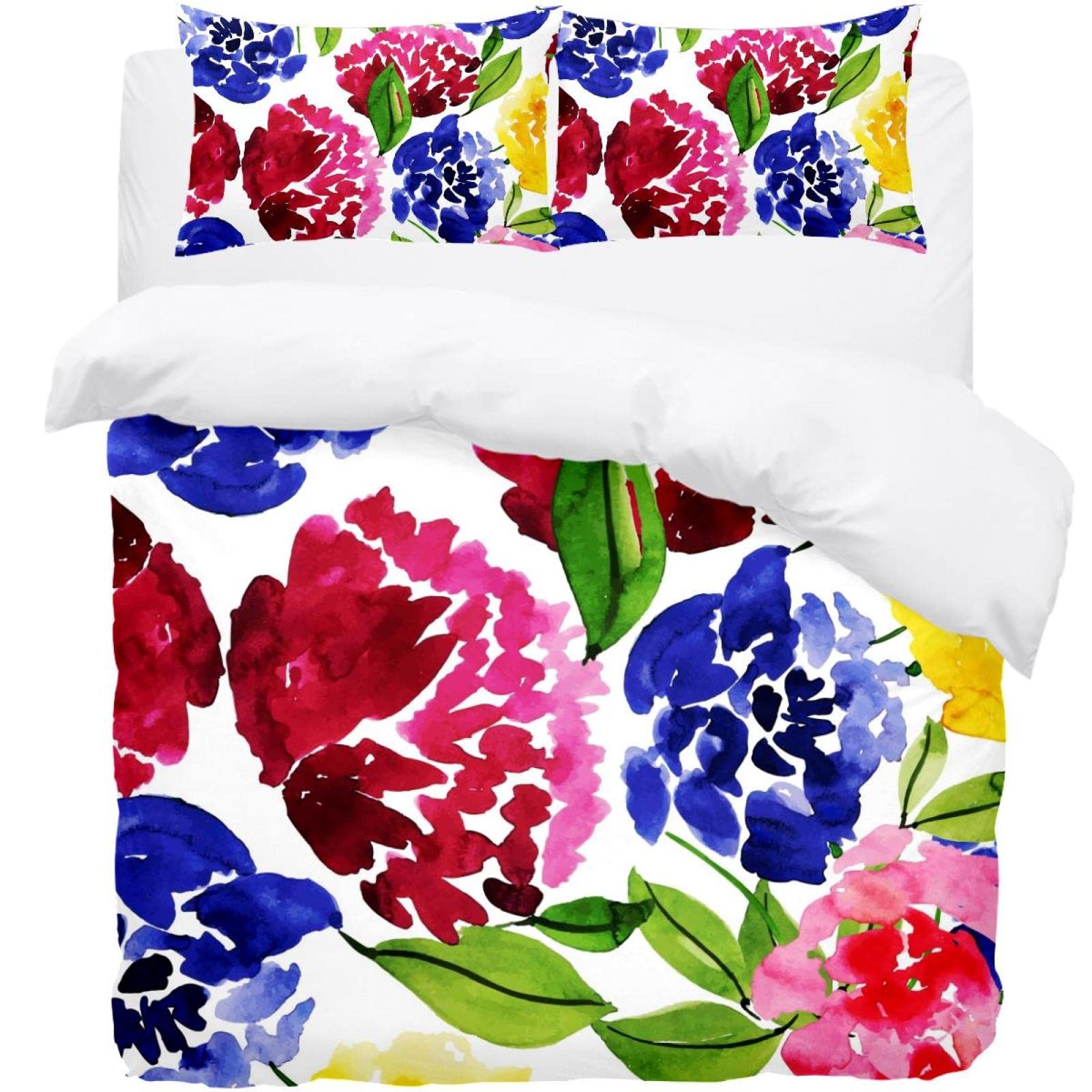Parure de lit housse de couette et 2 taies d'oreiller motif floral tropical pour lit double