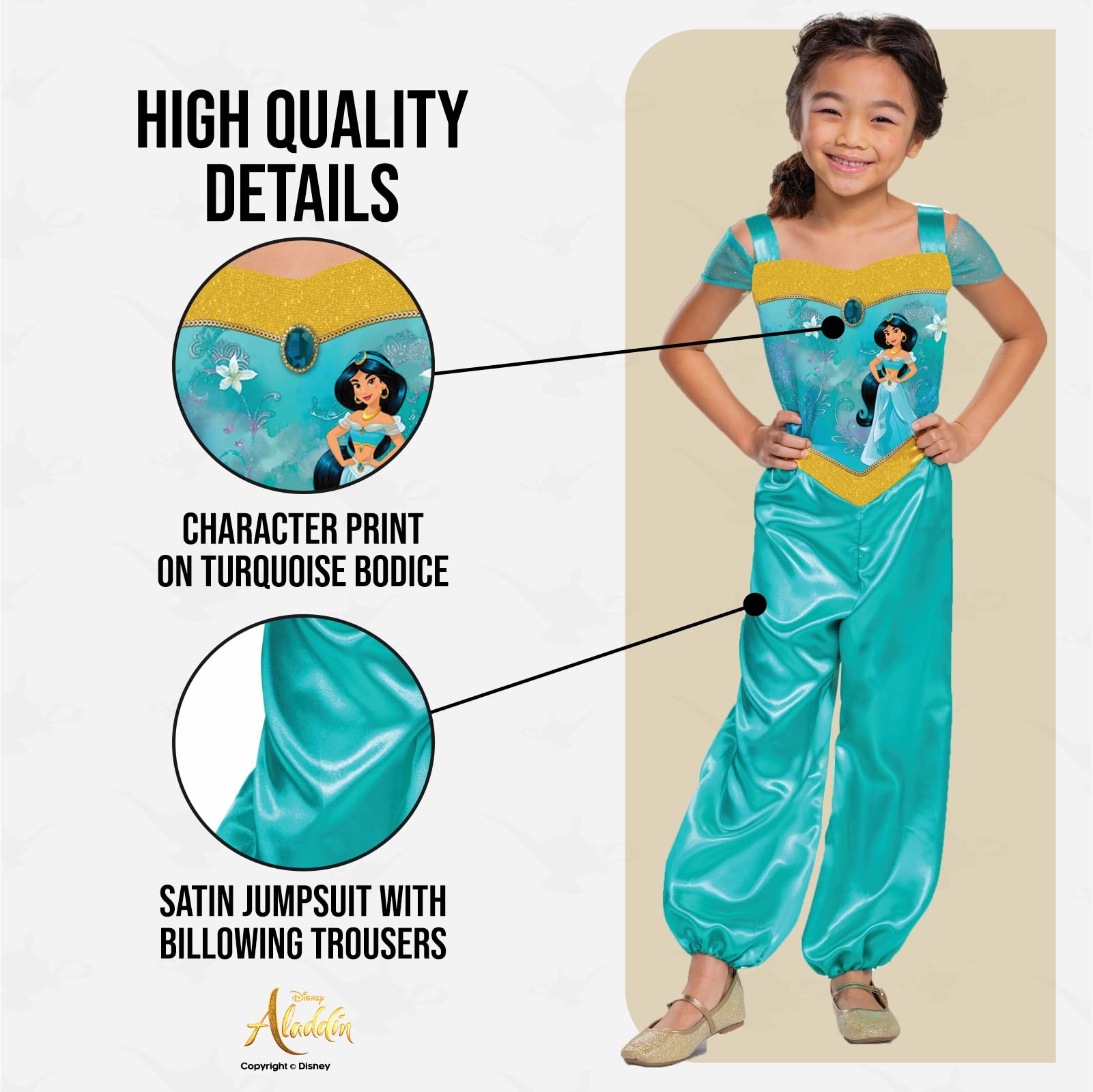 Disney Official Princess Jasmine Costume Aladdin Dress Up Outfit for Girls Fancy Arabian Princess World Book Day, 5-6 Years - Image 4