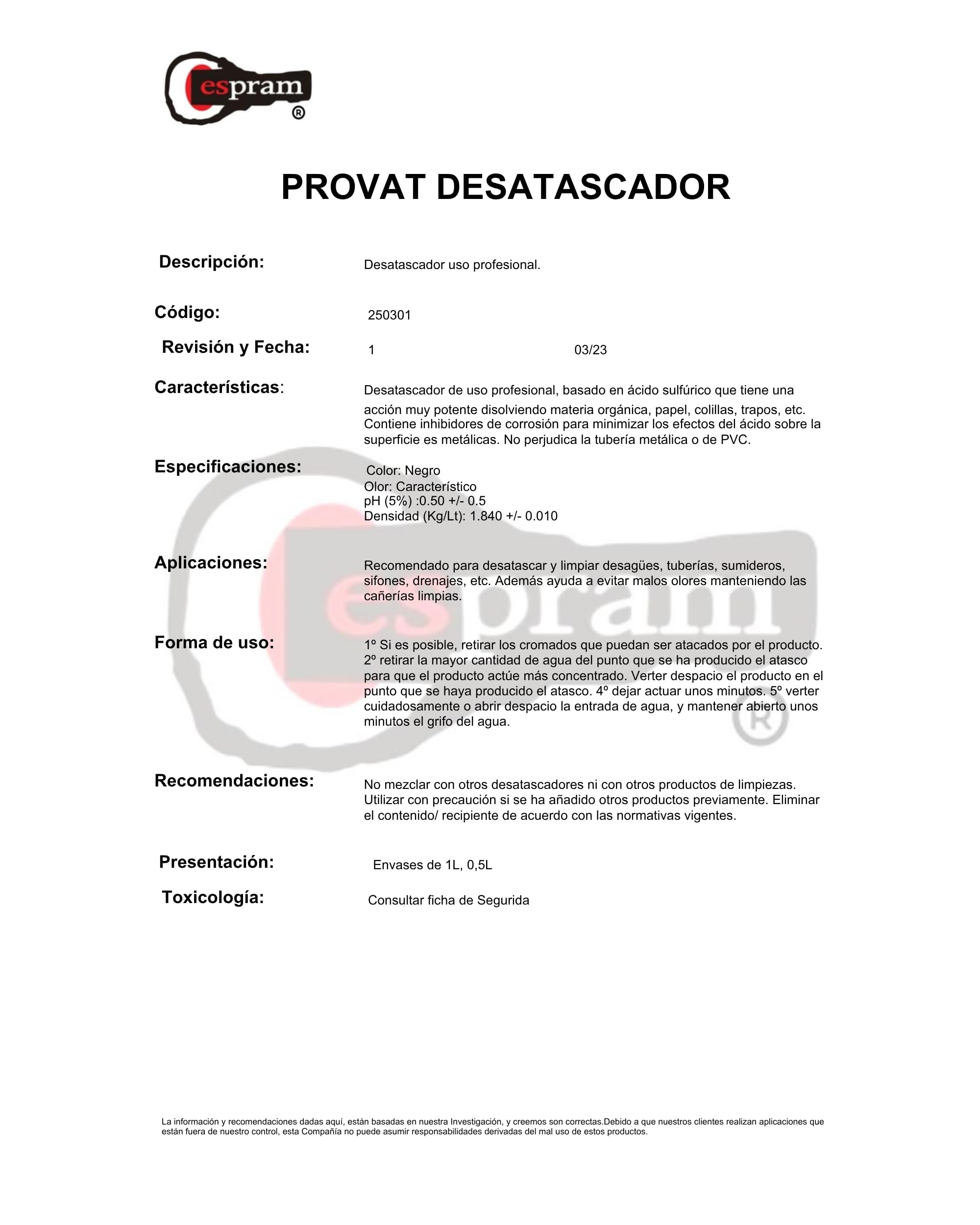 PROVAT Desatascador Tuberías Profesional Químico 1 L (2 kg), Atascos Difíciles, Fregadero, WC y Ducha, Sin Dañar Tuberías (1Unidad).